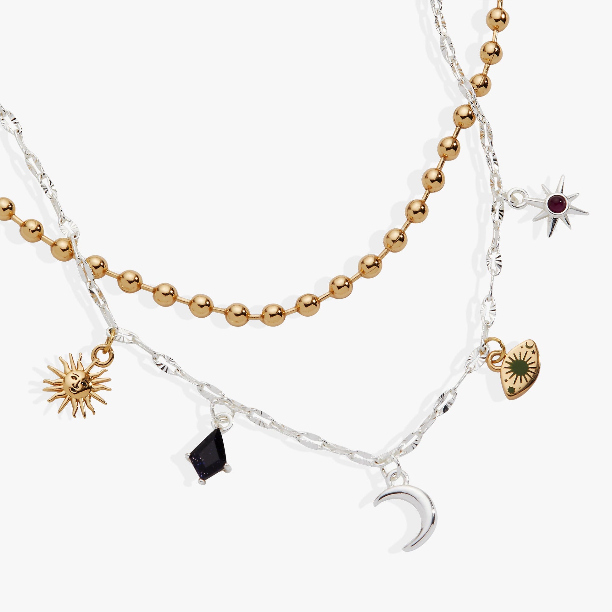 Moon Magic 2 Row Charm Necklace Two Tone