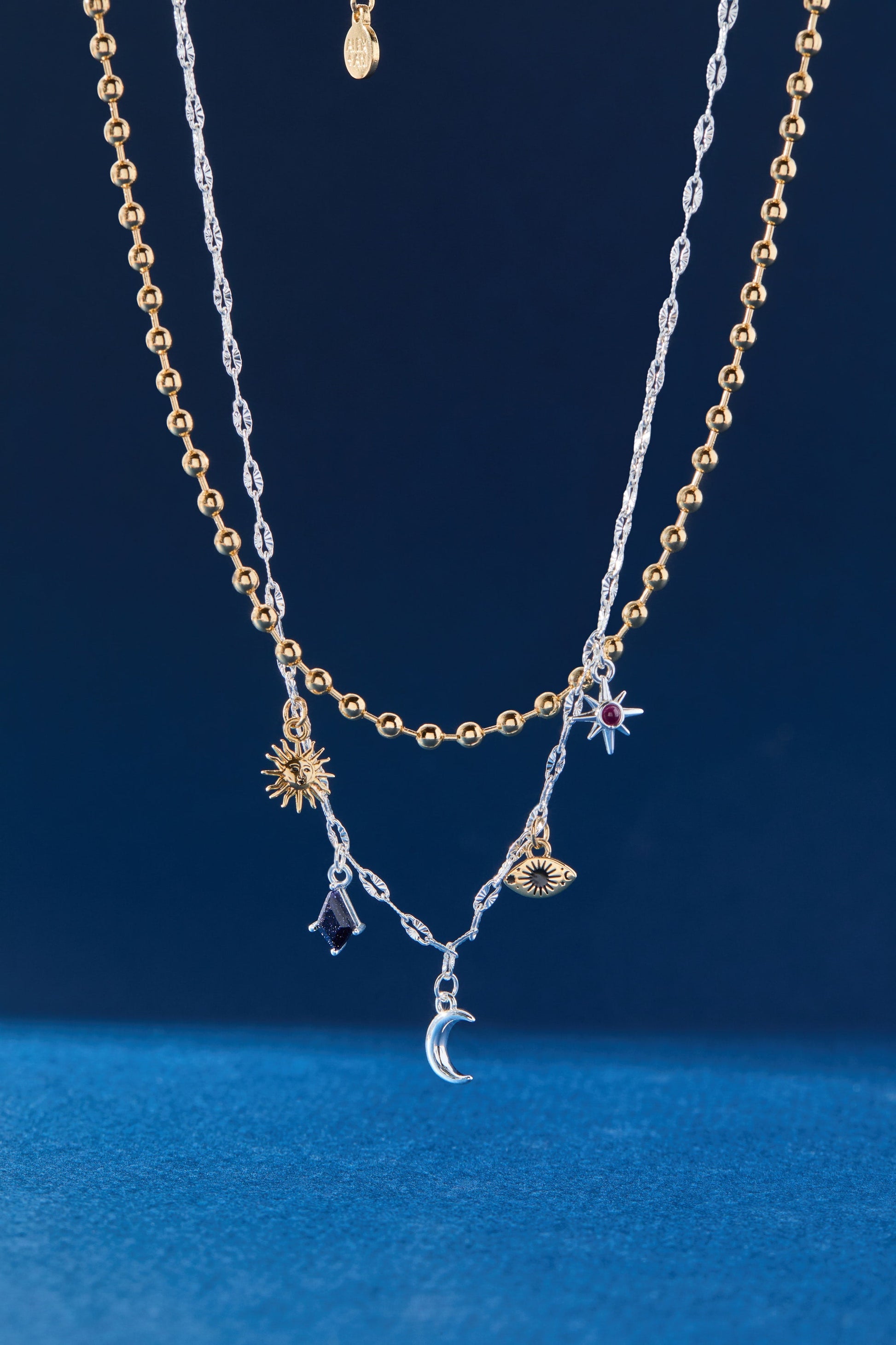 Moon Magic 2 Row Charm Necklace Two Tone
