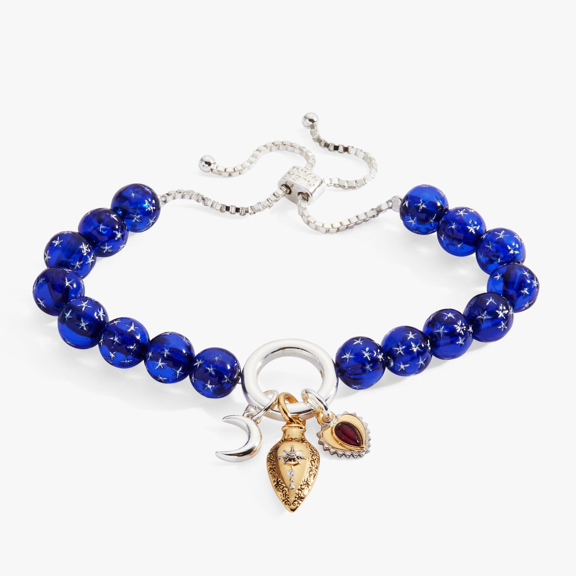 Moon Magic Beaded Charm Bolo Bracelet Two Tone