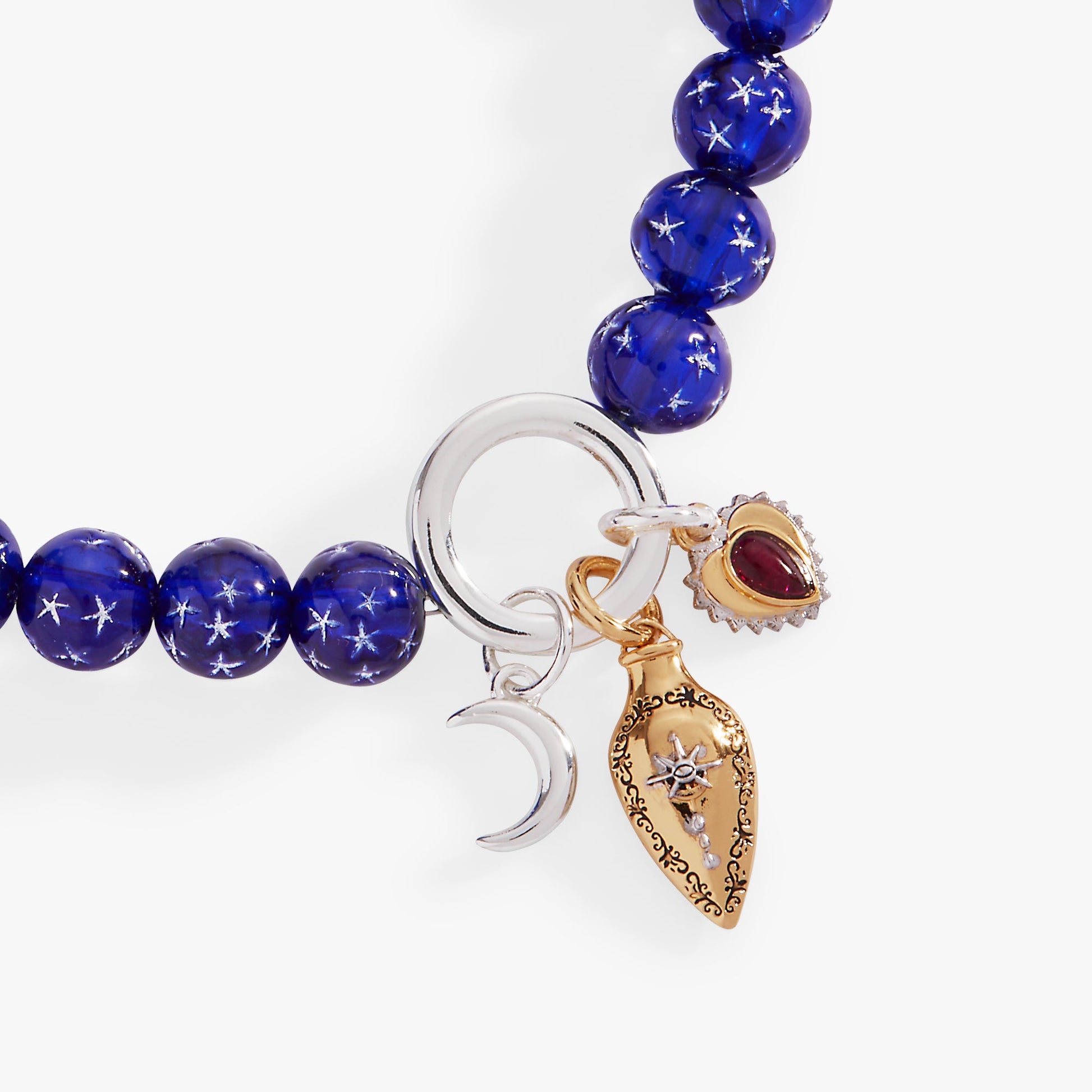 Moon Magic Beaded Charm Bolo Bracelet Two Tone