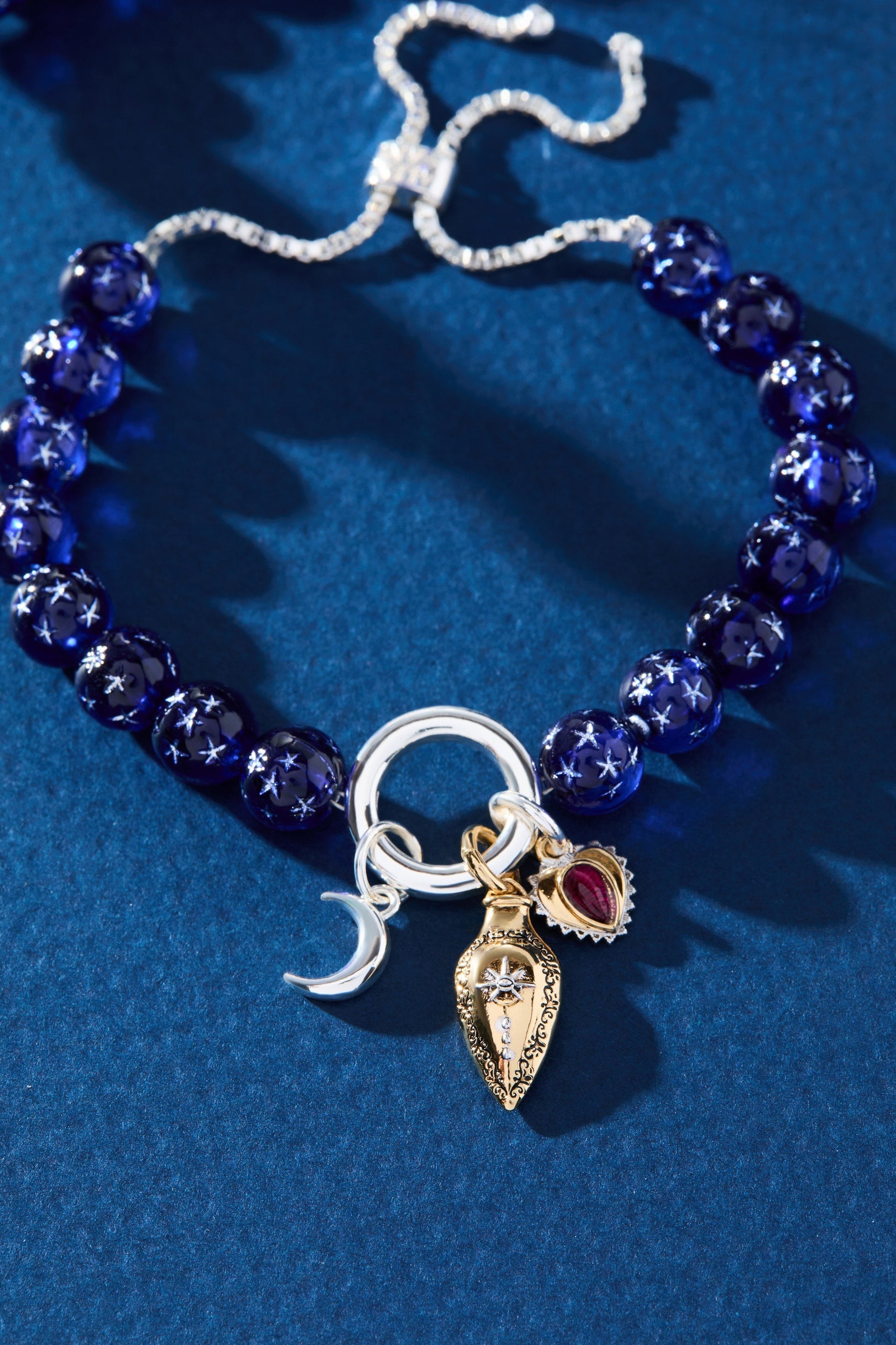 Moon Magic Beaded Charm Bolo Bracelet Two Tone