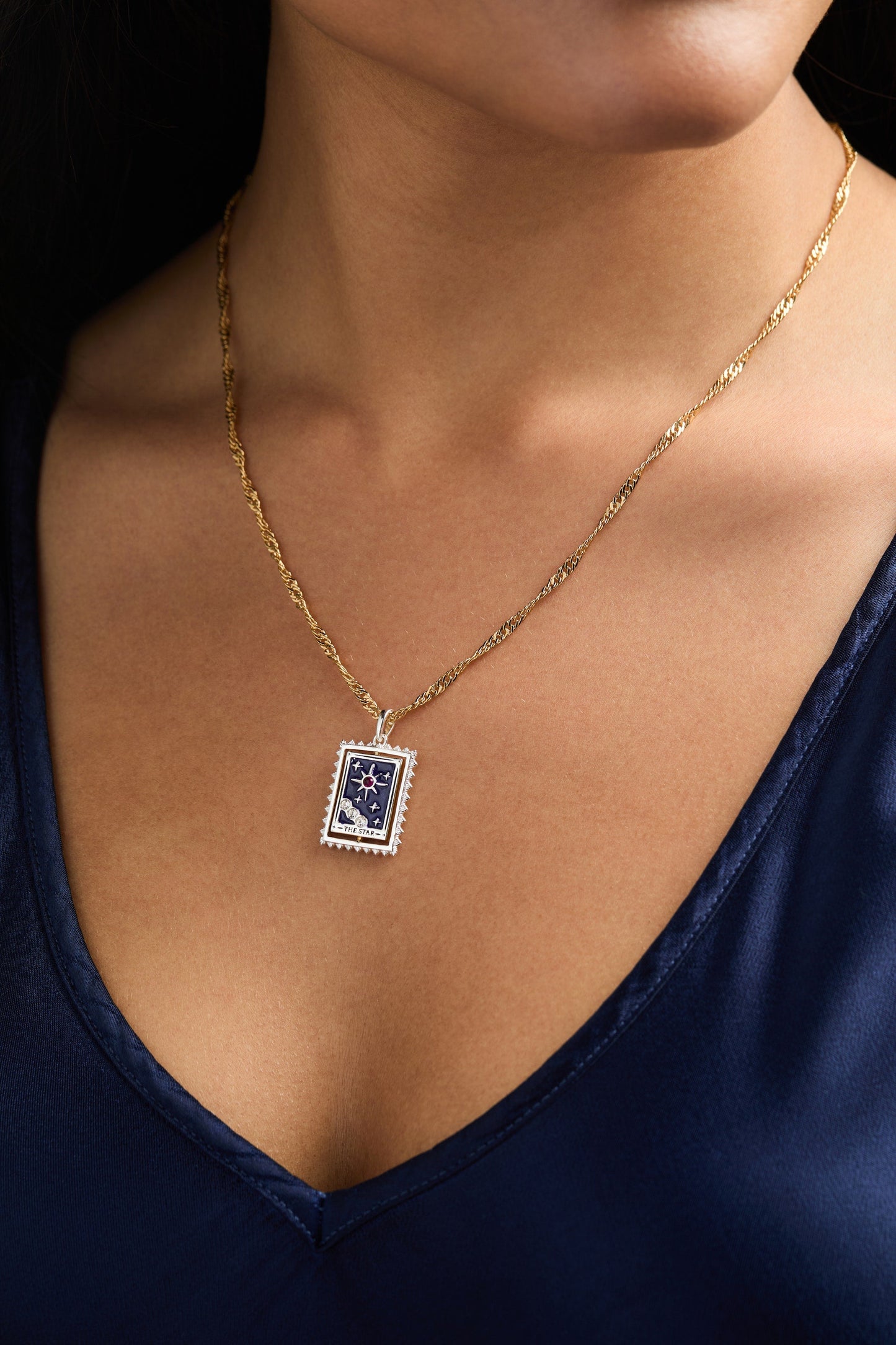 Tarot Card Reversable Spinner Pendant Necklace Two Tone
