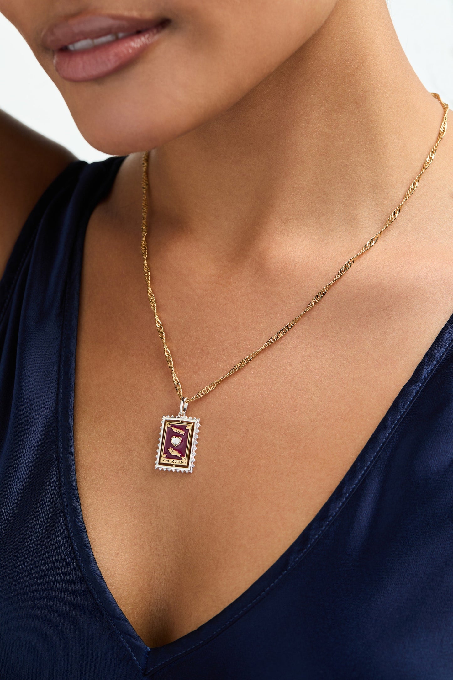Tarot Card Reversable Spinner Pendant Necklace Two Tone