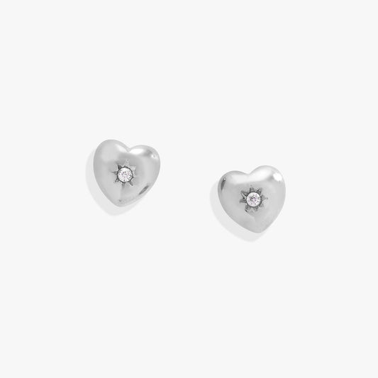 Crystal Puffy Heart Mini Stud Earrings Stainless Steel Silver
