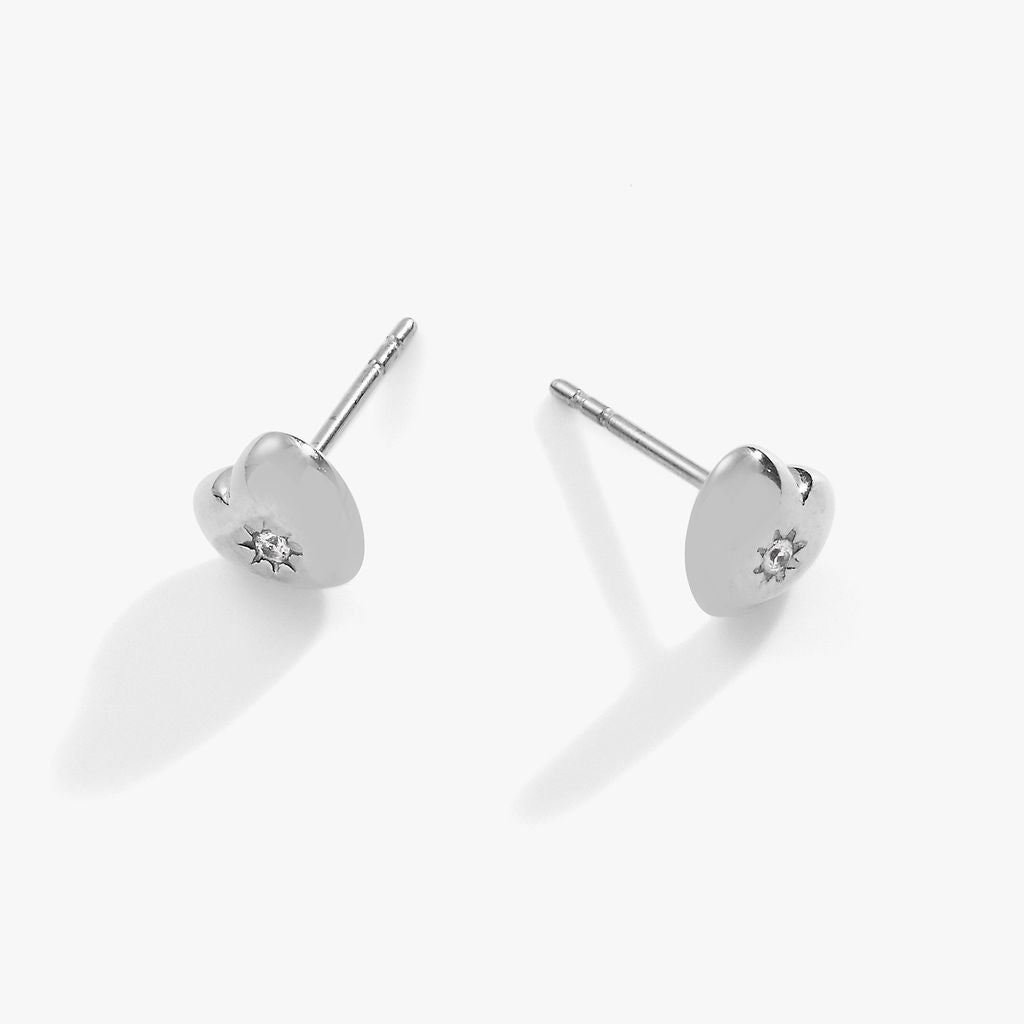 Crystal Puffy Heart Mini Stud Earrings Stainless Steel Silver