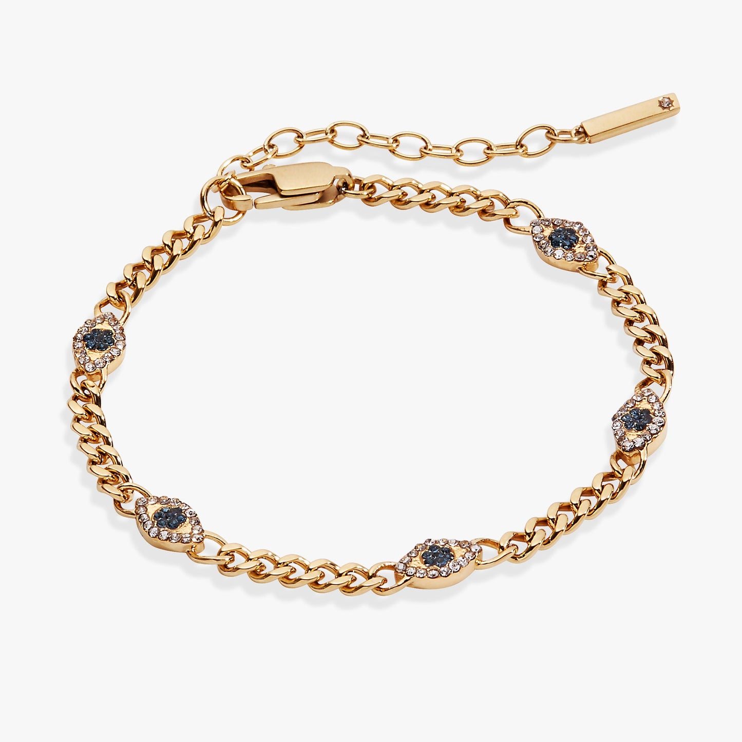 Evil Eye Curb Chain Inline Bracelet Stainless Steel Gold