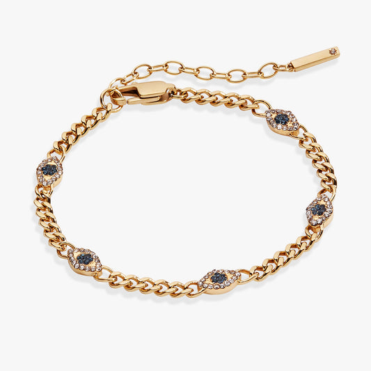 Evil Eye Curb Chain Inline Bracelet Stainless Steel Gold