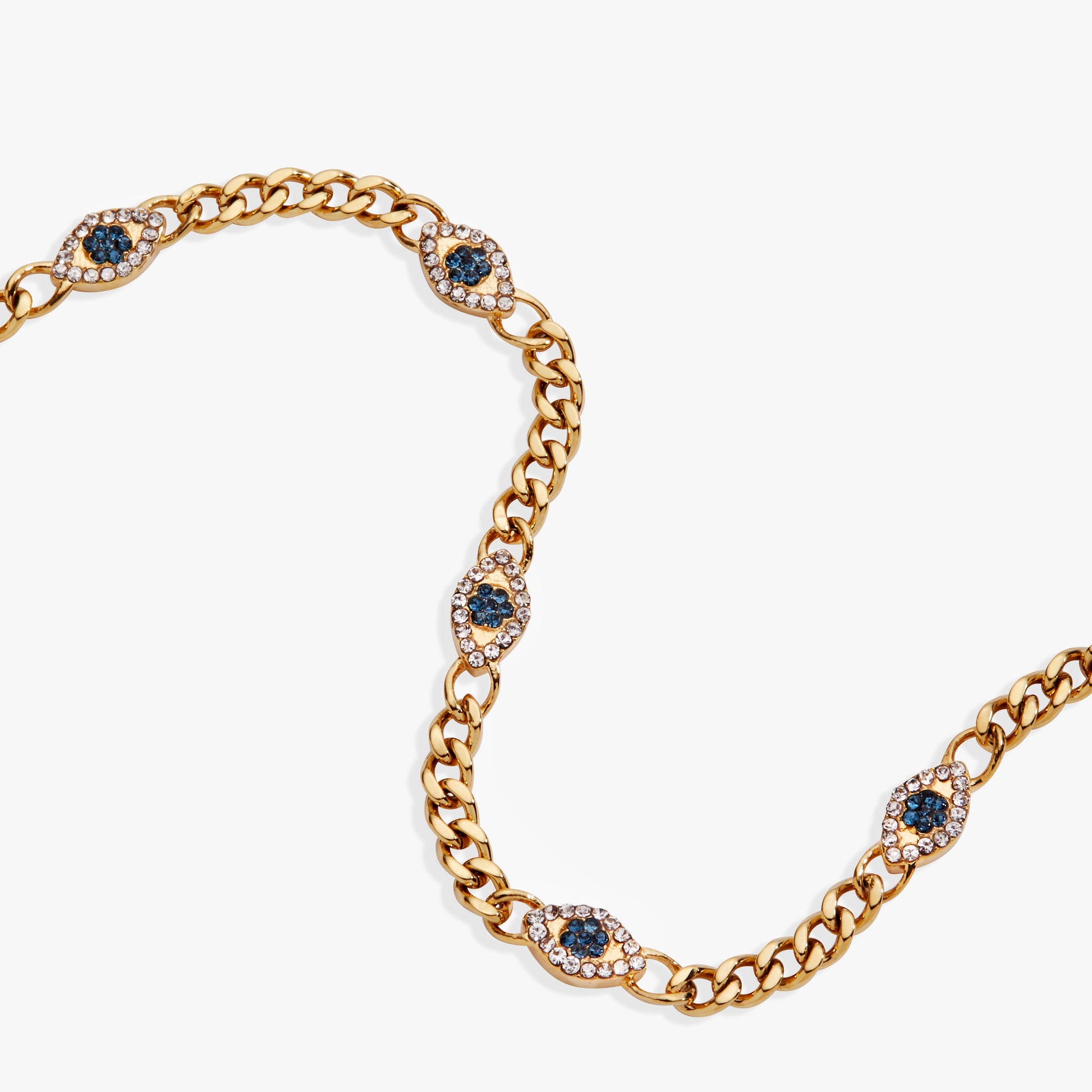 Evil Eye Curb Chain Inline Bracelet Stainless Steel Gold