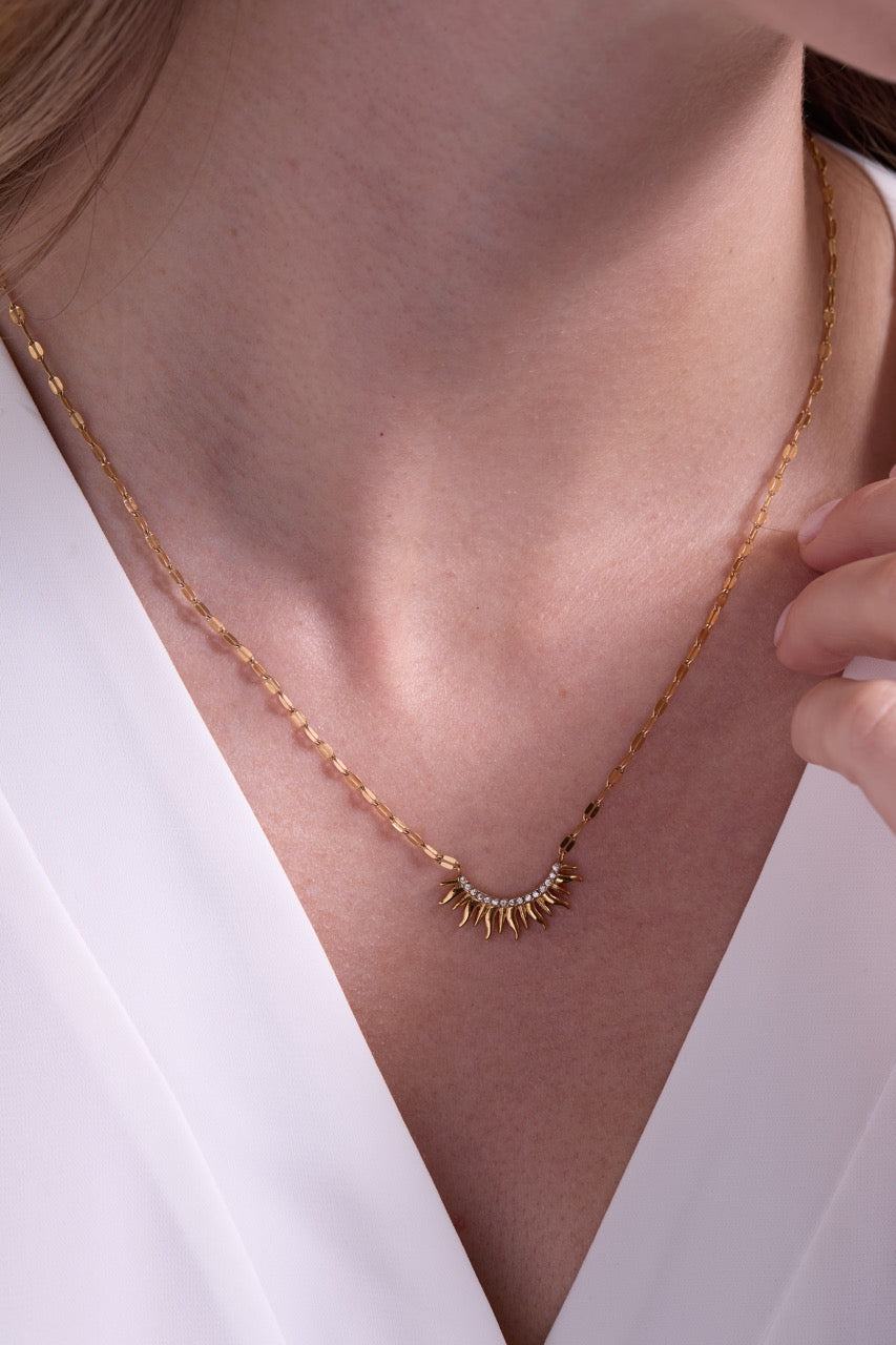 Sun Ray Necklace Stainless Steel Gold