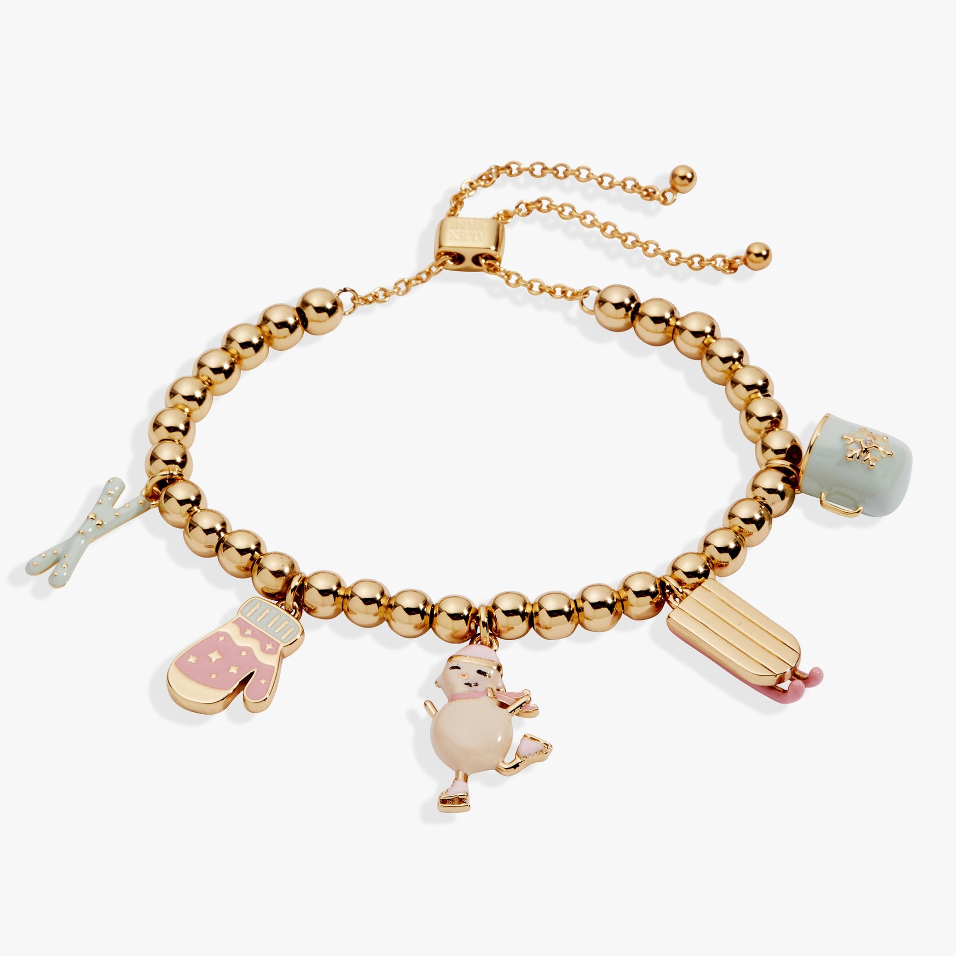 Winter Wonderland Multi Charm Bolo Bracelet Gold