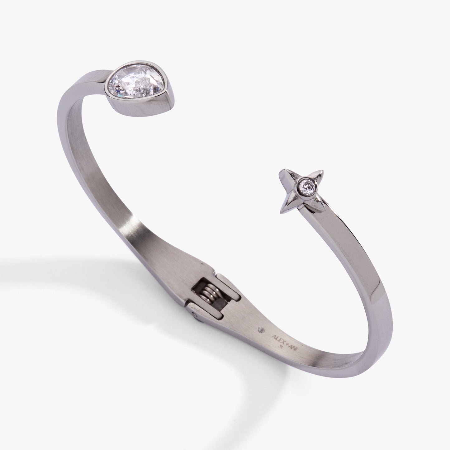 Crystal Teardrop and Star Cuff Bracelet Stainless Steel Silver