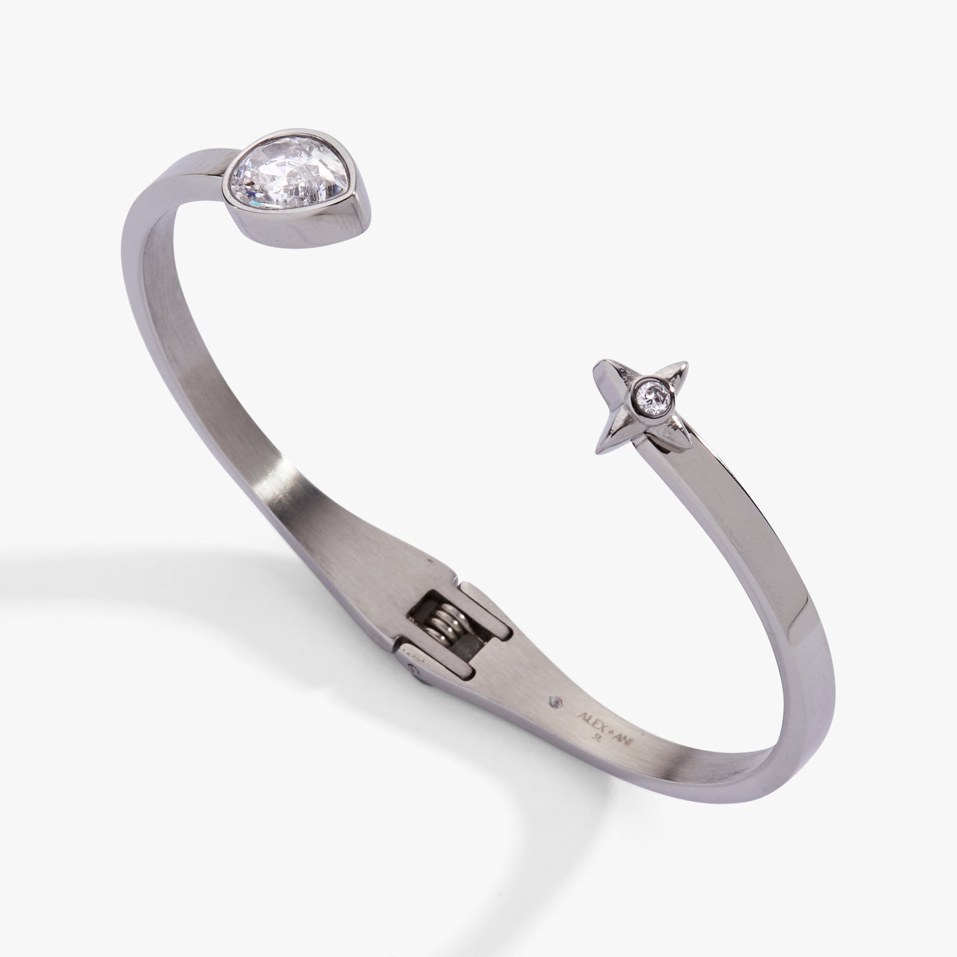 Crystal Teardrop and Star Cuff Bracelet Stainless Steel Silver