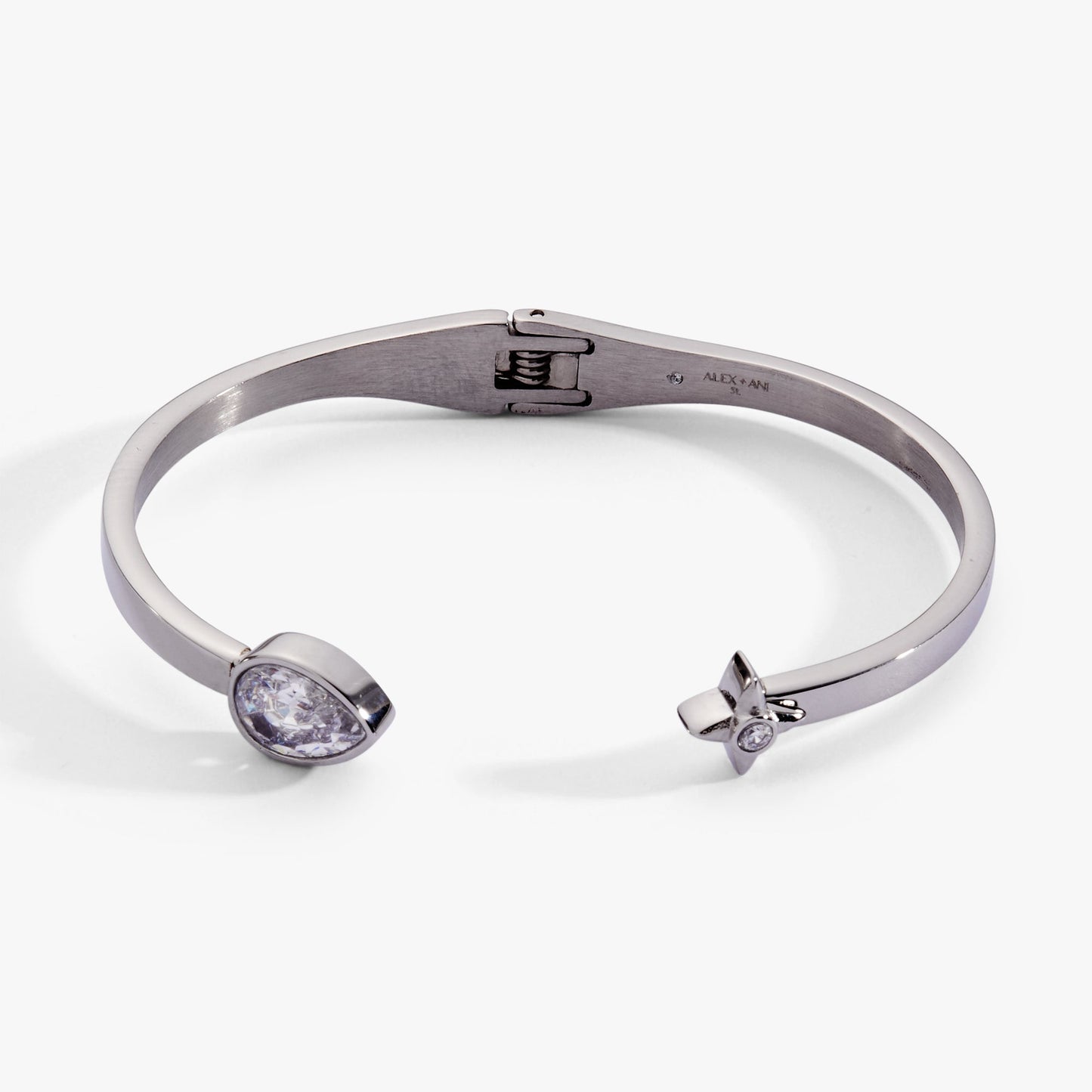 Crystal Teardrop and Star Cuff Bracelet Stainless Steel Silver