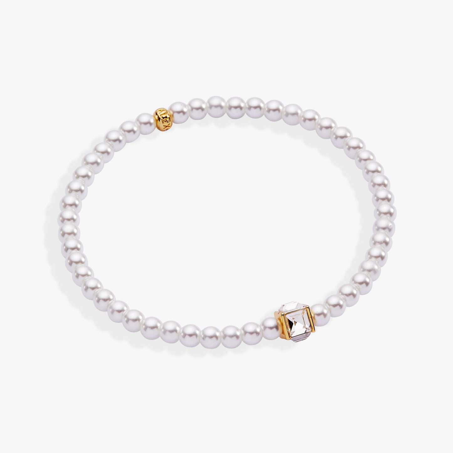 Crystal and Pearl Beaded Stretch Bracelet Gold