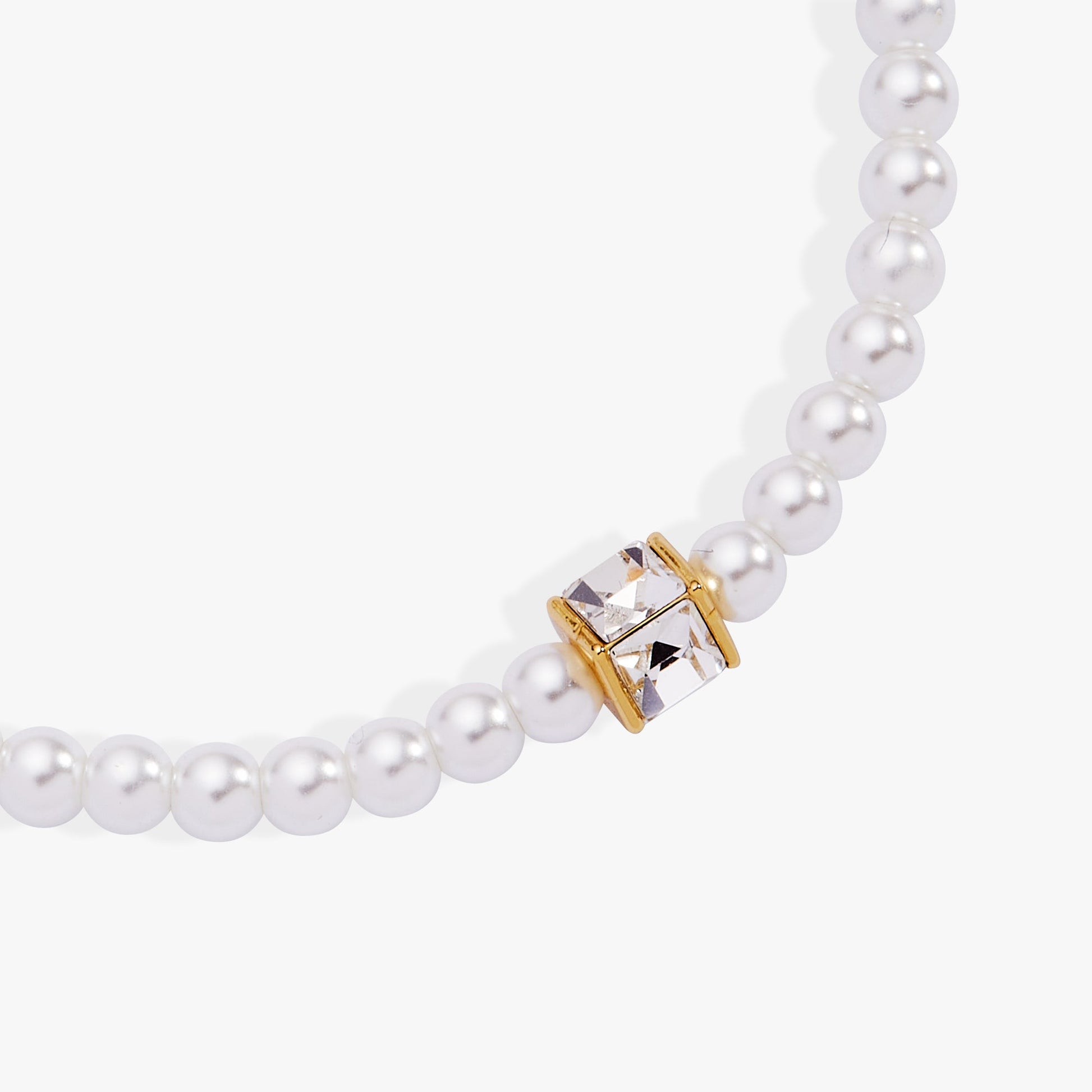 Crystal and Pearl Beaded Stretch Bracelet Gold