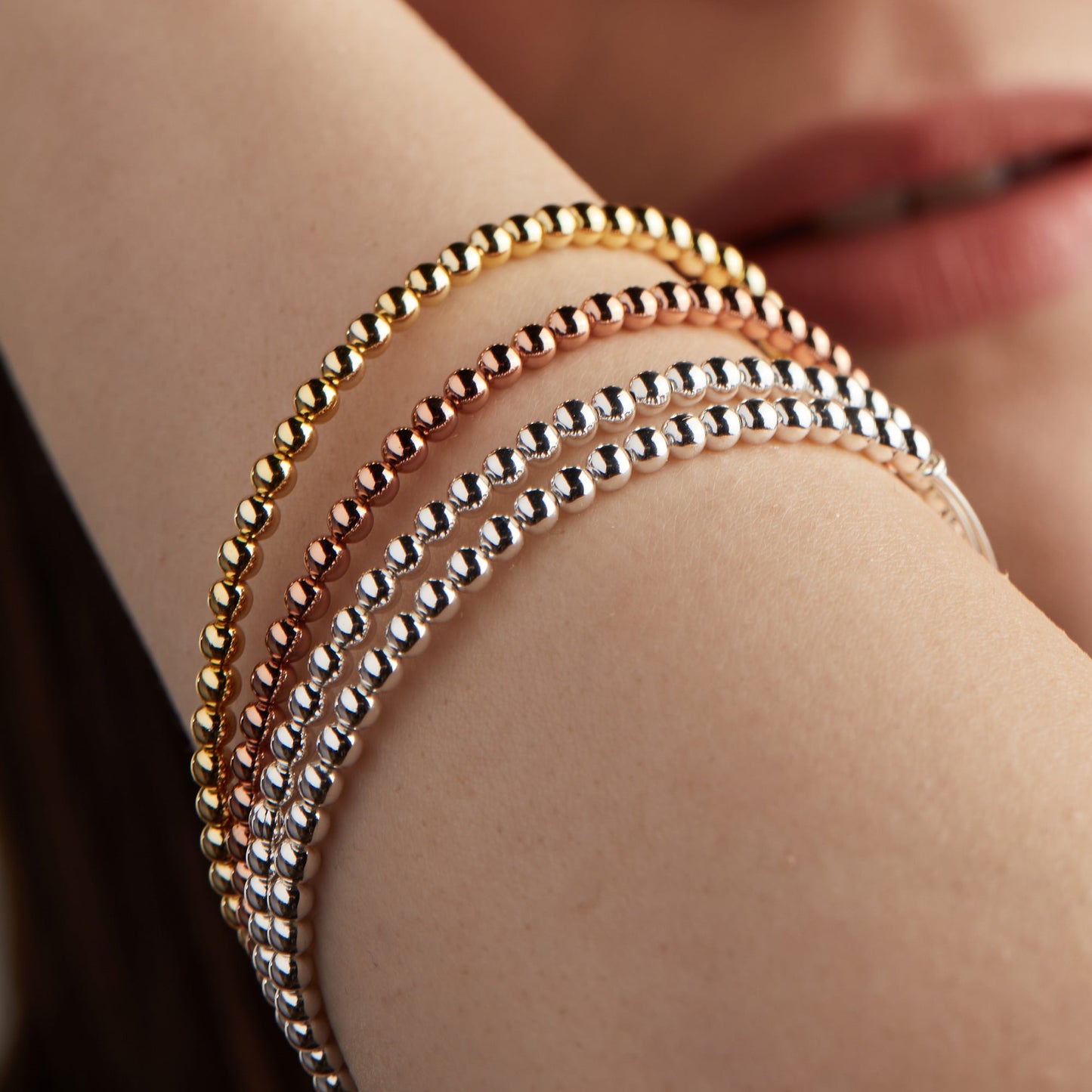 Dot Beaded Bracelet Silver