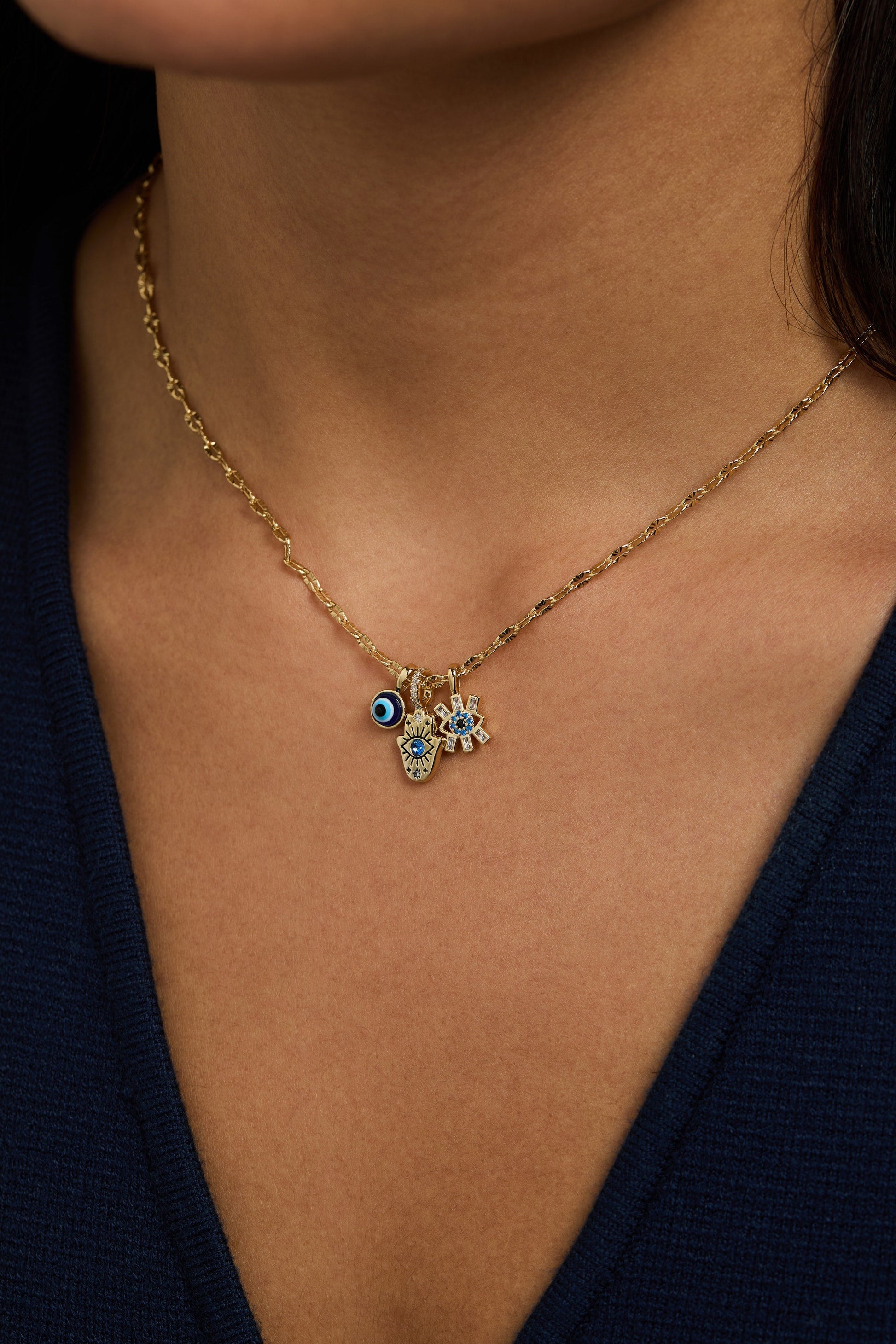 SOM - Evil Eye Triple Charm Necklace Gold