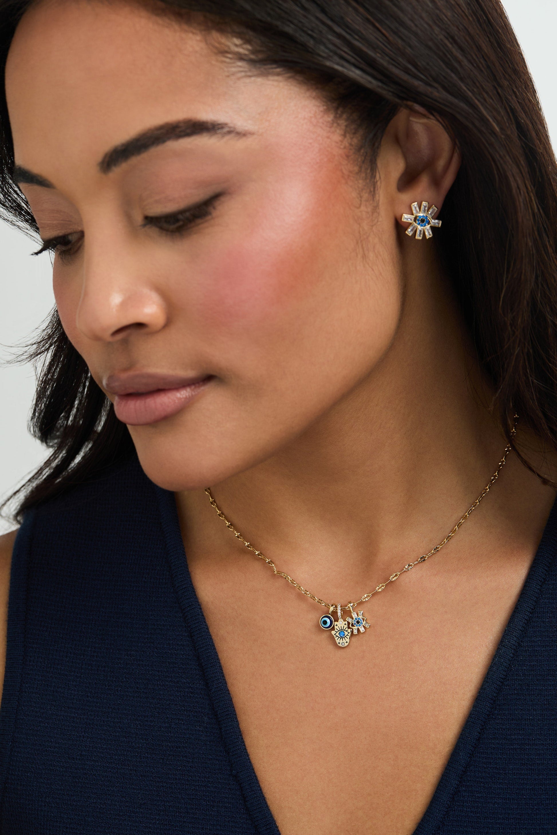 SOM - Evil Eye Triple Charm Necklace Gold