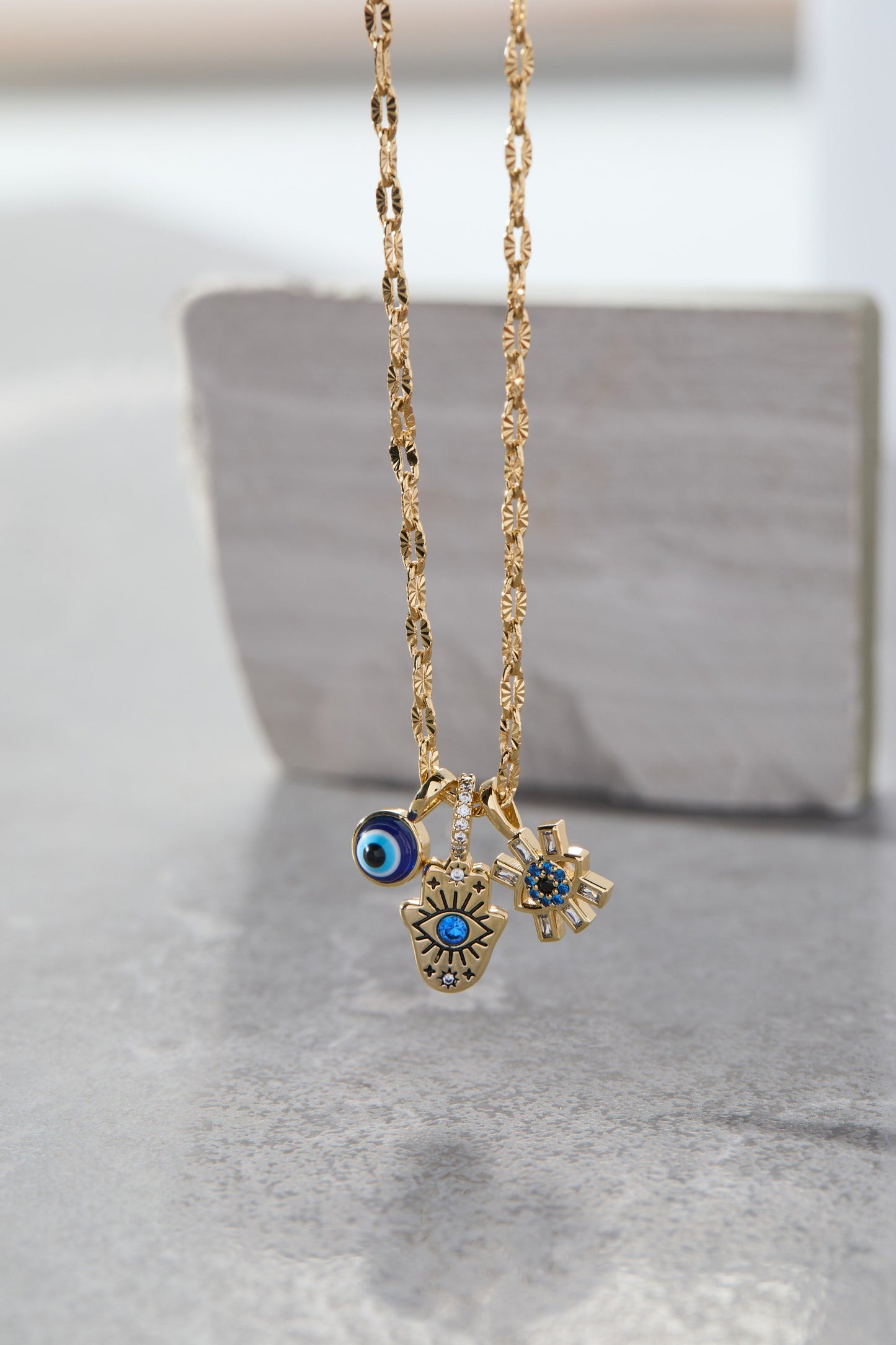 SOM - Evil Eye Triple Charm Necklace Gold