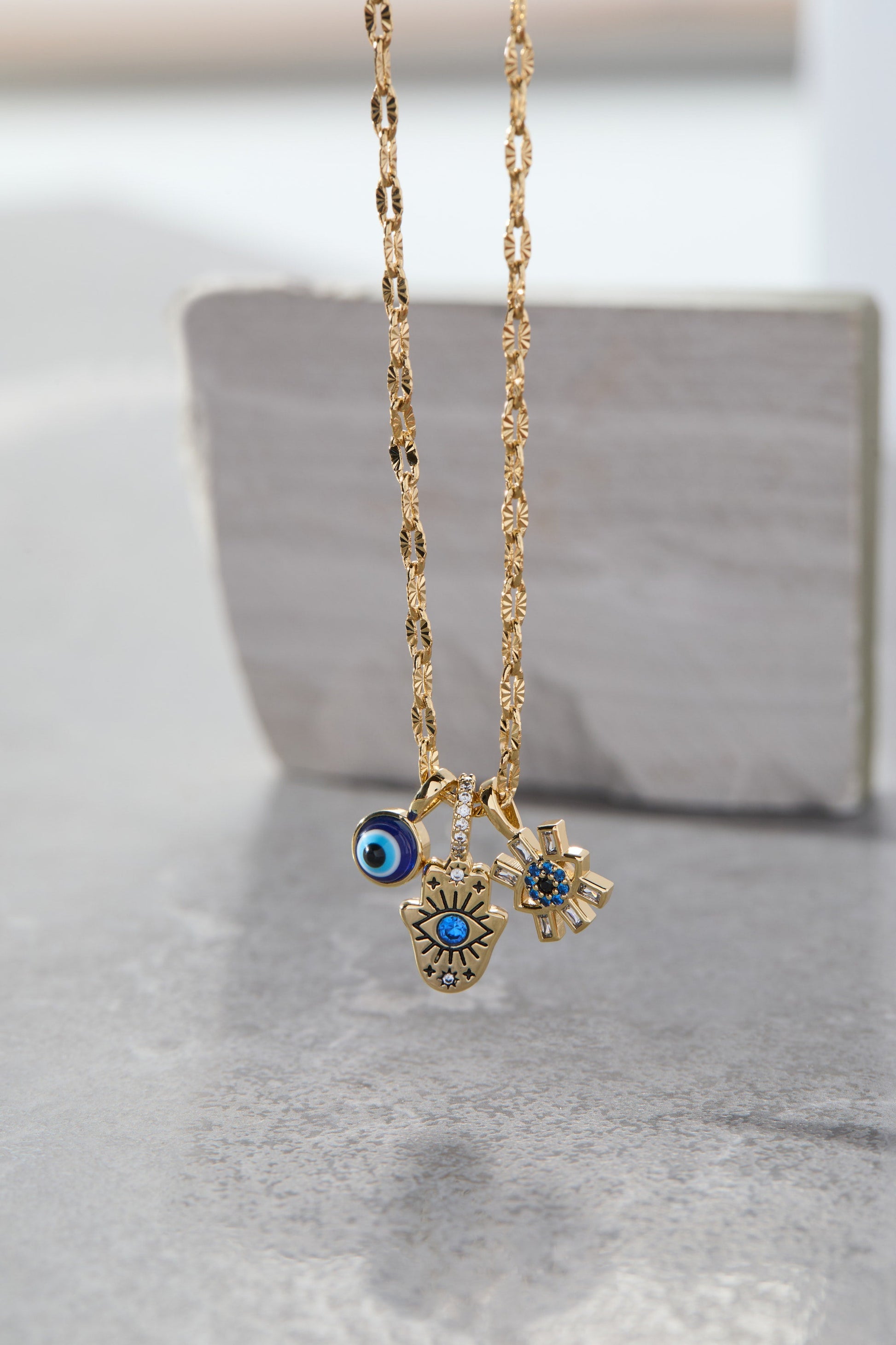 SOM - Evil Eye Triple Charm Necklace Gold