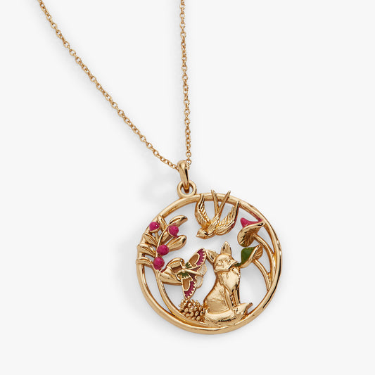 Mixed Woodland Pendant Necklace Gold