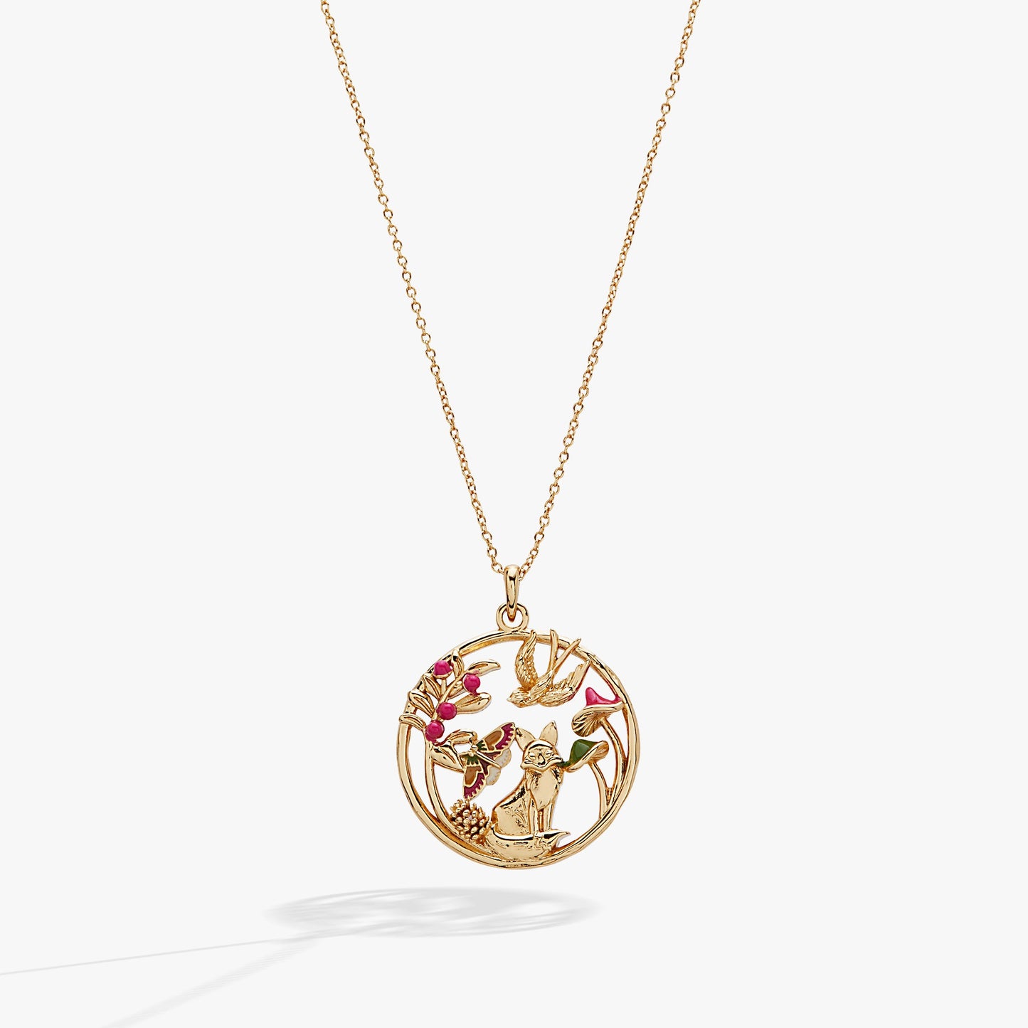 Mixed Woodland Pendant Necklace Gold