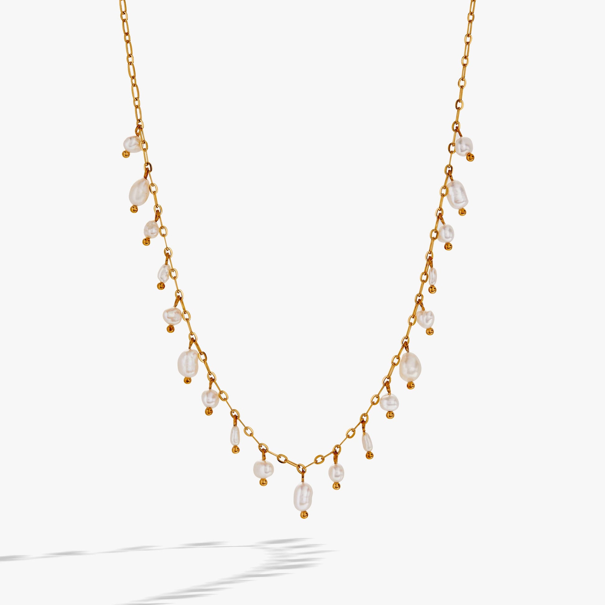 Freshwater Pearl Necklace Stainless Steel Gold