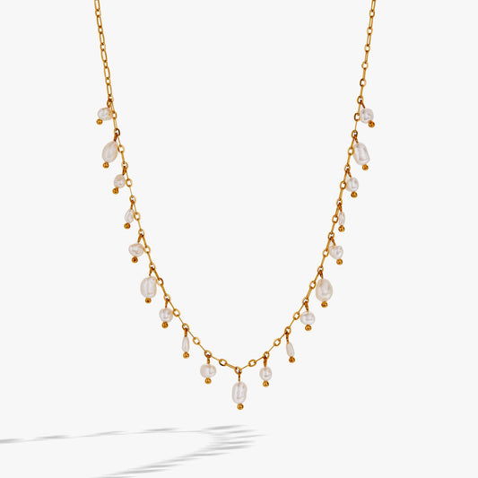 Freshwater Pearl Necklace Stainless Steel Gold