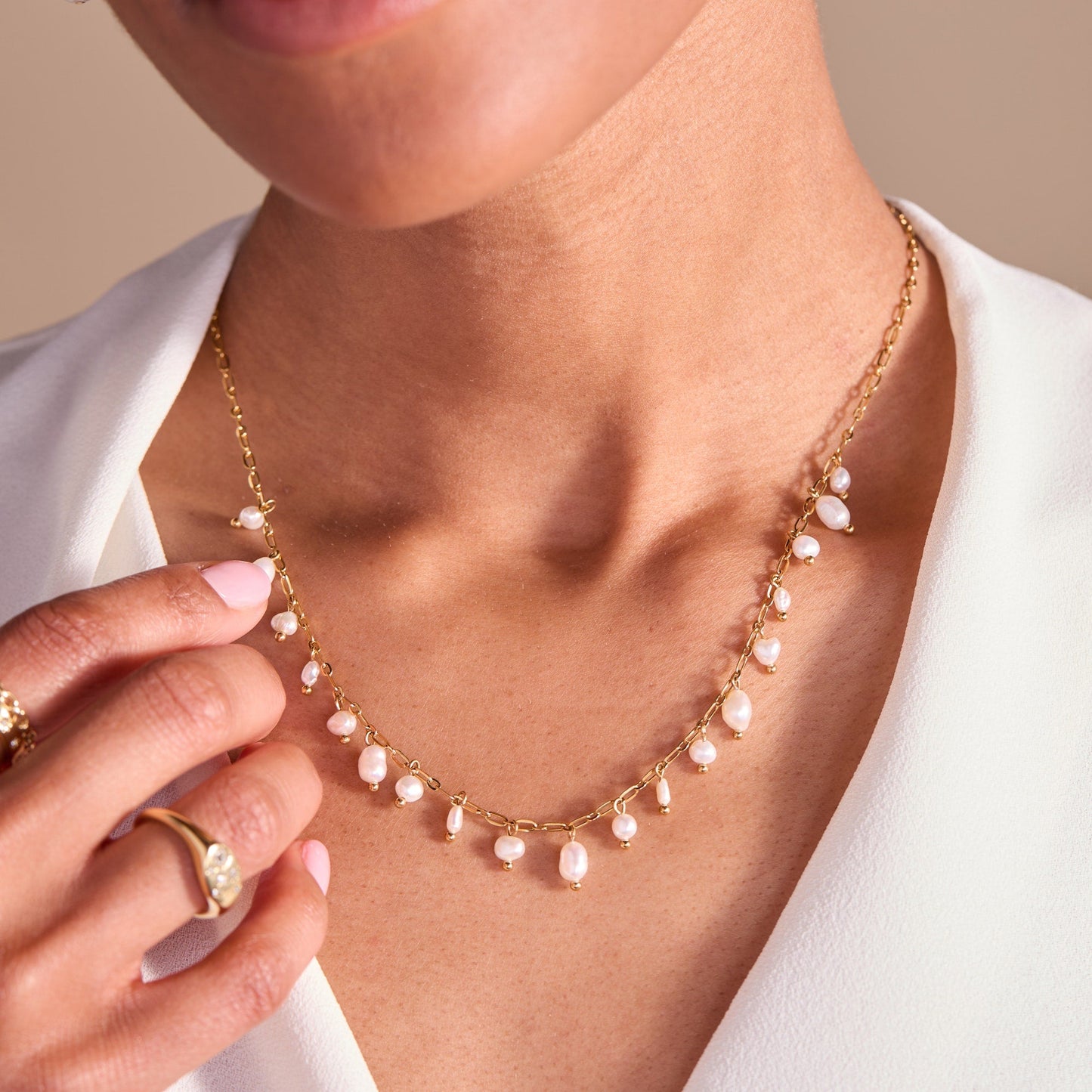 Freshwater Pearl Necklace Stainless Steel Gold
