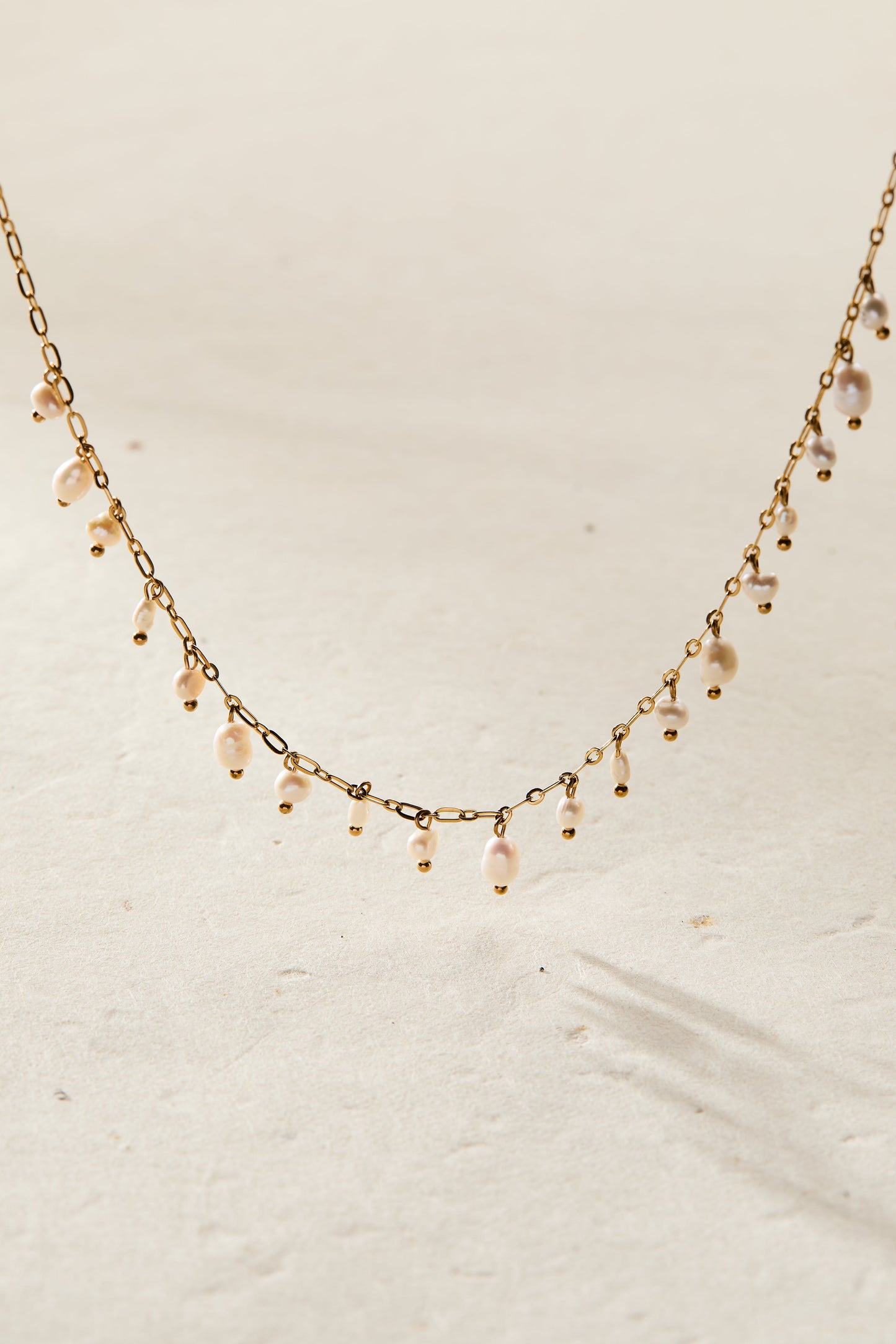 Freshwater Pearl Necklace Stainless Steel Gold