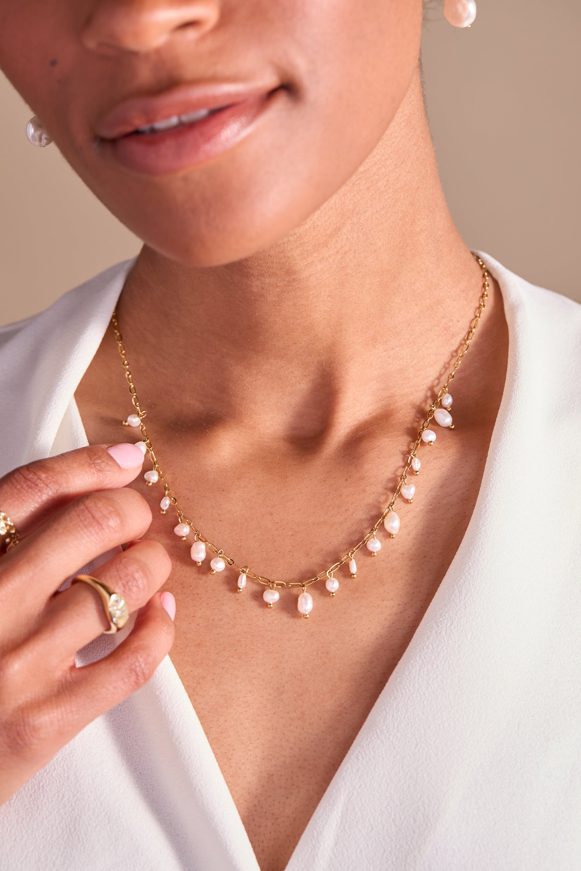 Freshwater Pearl Necklace Stainless Steel Gold