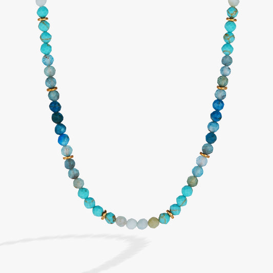 Turquoise Ombre Semi-Precious Beaded Necklace Stainless Steel Gold