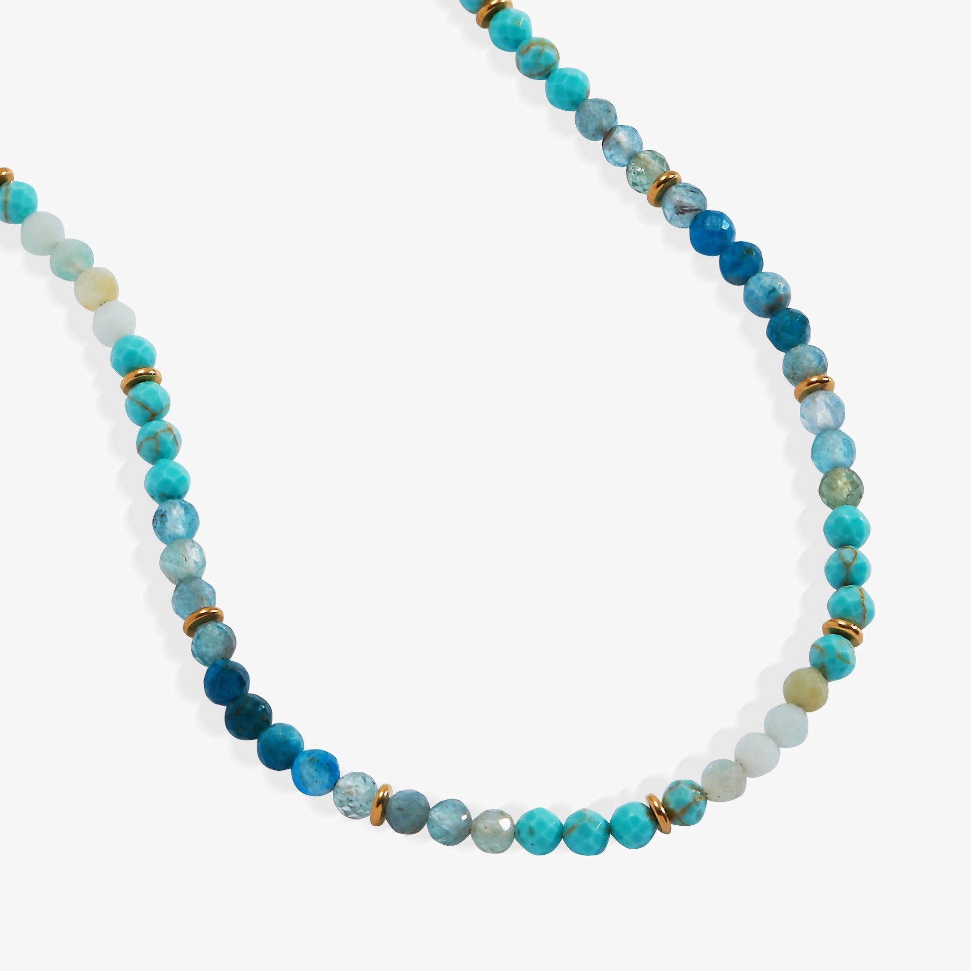 Turquoise Ombre Semi-Precious Beaded Necklace Stainless Steel Gold