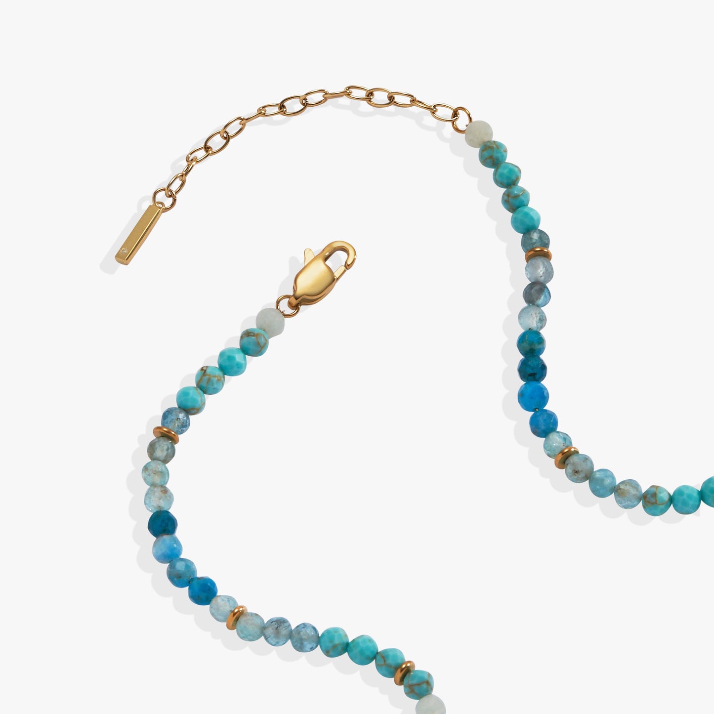 Turquoise Ombre Semi-Precious Beaded Necklace Stainless Steel Gold