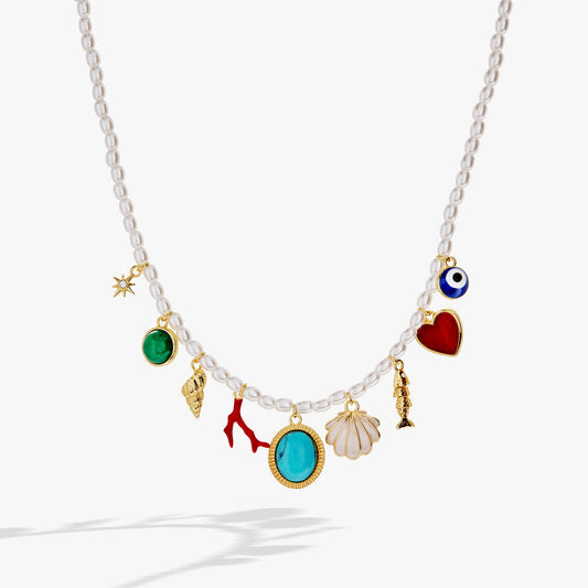 Moonlight Beach Pearl Charm Necklace Gold
