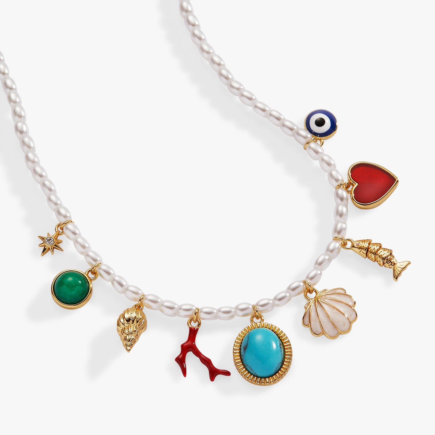 Moonlight Beach Pearl Charm Necklace Gold