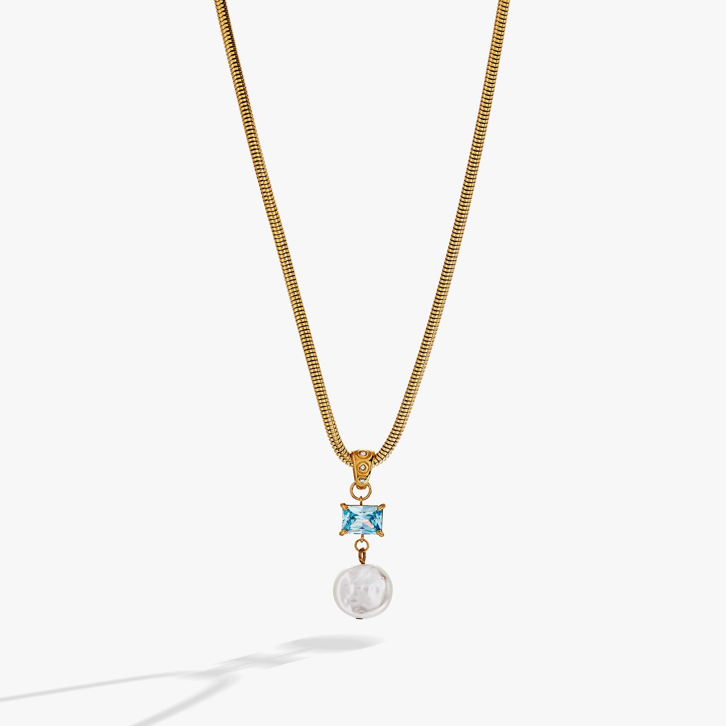 Coin Pearl Drop Pendant Necklace Stainless Steel Gold