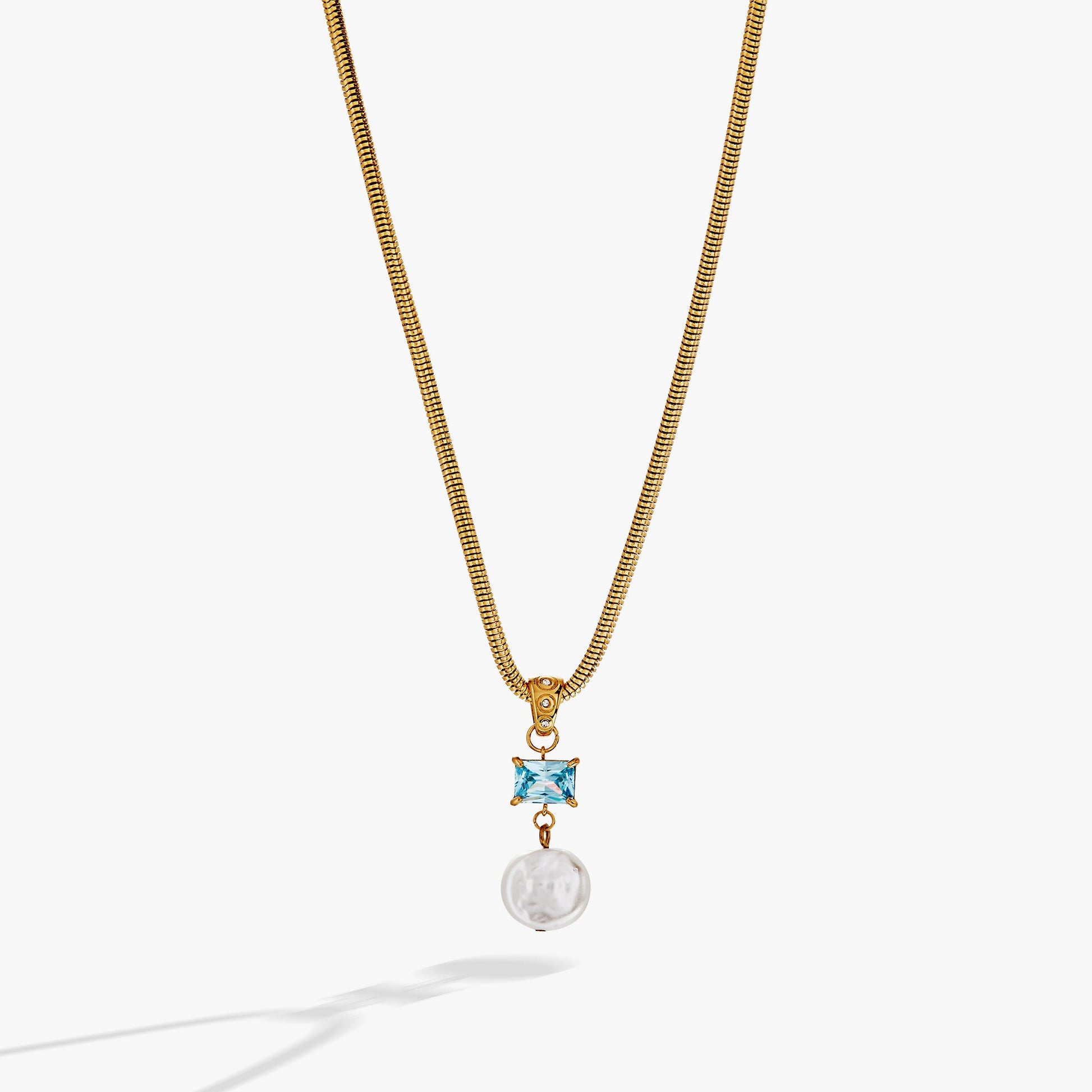 Coin Pearl Drop Pendant Necklace Stainless Steel Gold