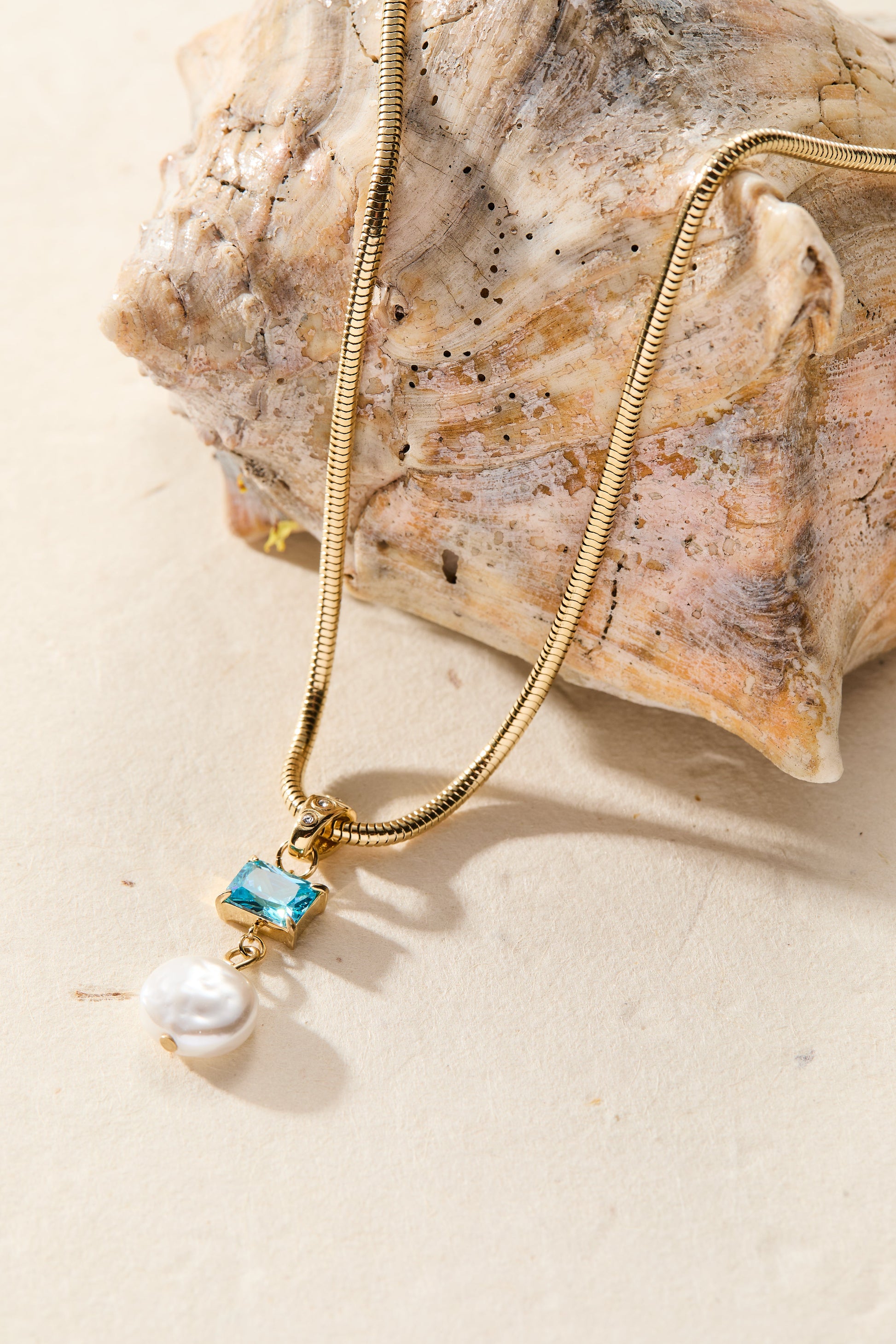 Coin Pearl Drop Pendant Necklace Stainless Steel Gold