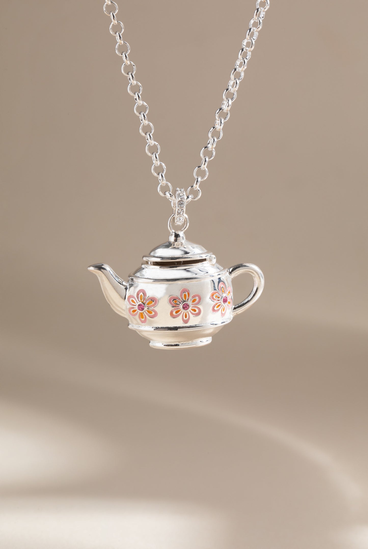 Teapot Locket Necklace Pendant Silver