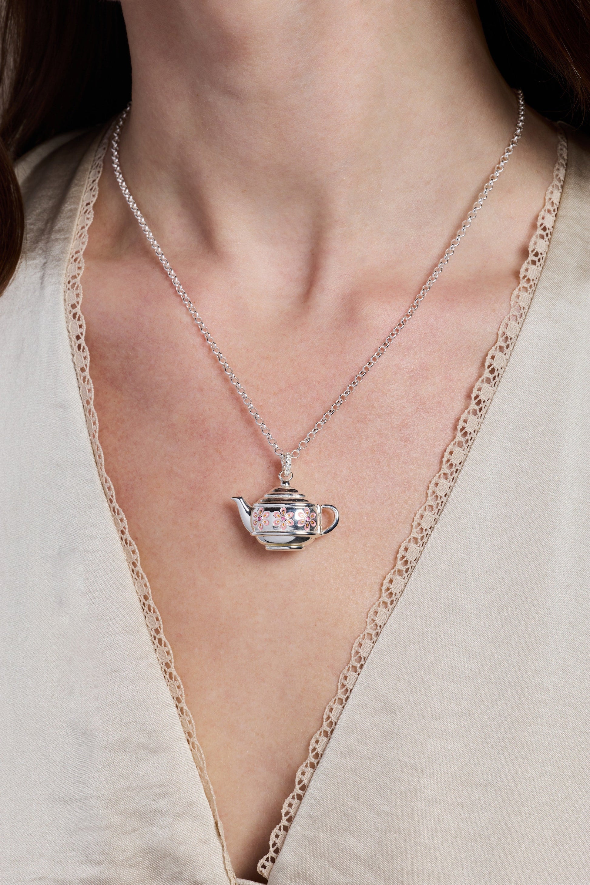 Teapot Locket Necklace Pendant Silver