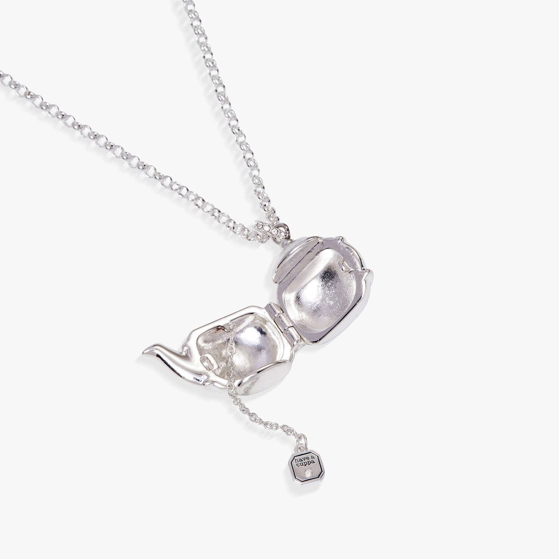 Teapot Locket Necklace Pendant Silver