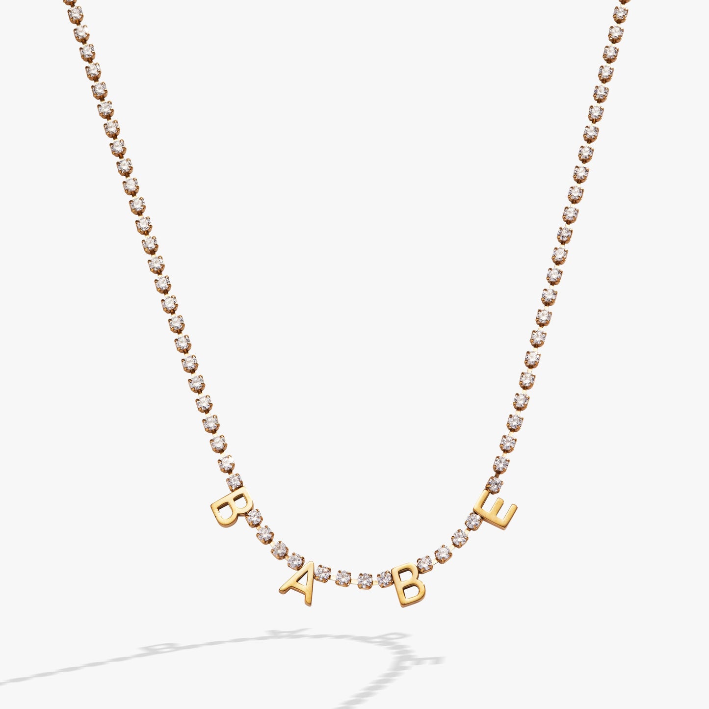 Babe Tennis Chain Necklace Stainless Steel Gold