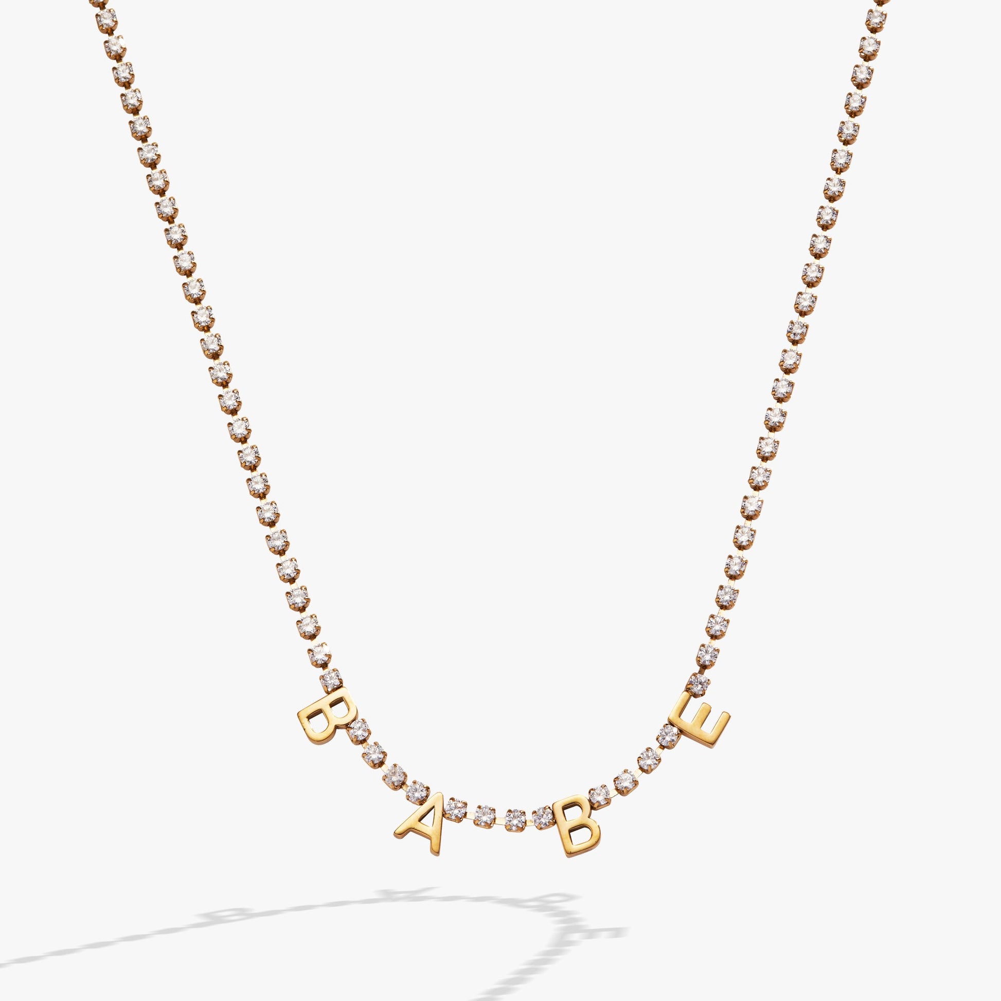Babe Tennis Chain Necklace Stainless Steel Gold