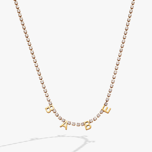 Babe Tennis Chain Necklace Stainless Steel Gold