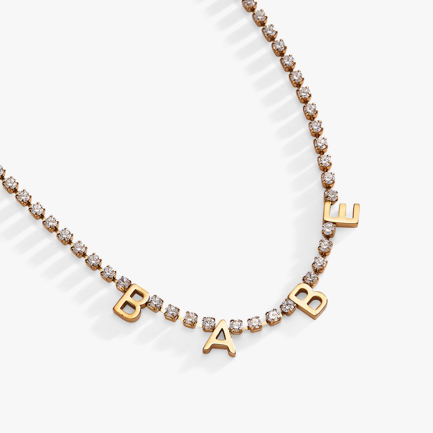 Babe Tennis Chain Necklace Stainless Steel Gold