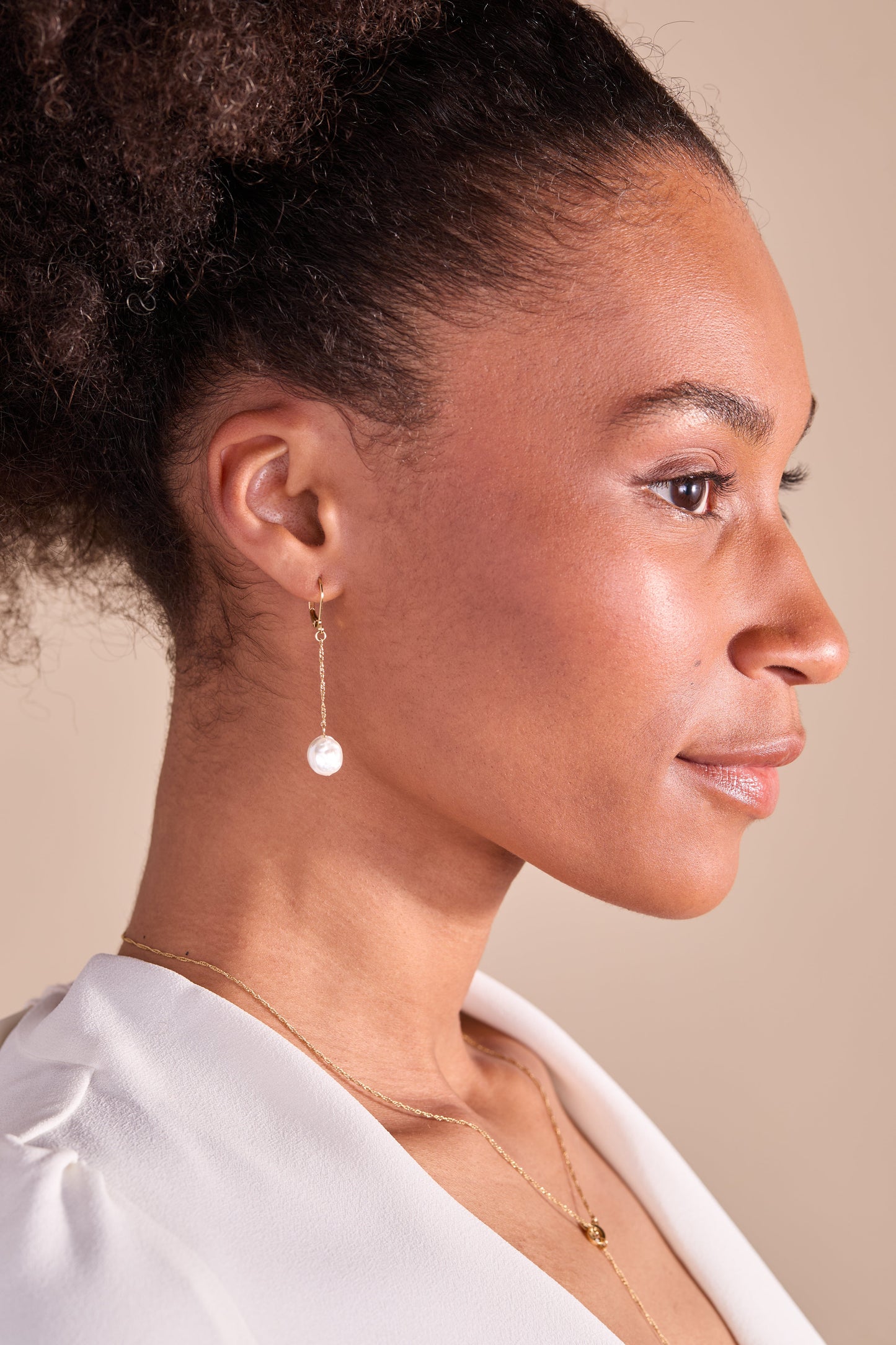Coin Pearl Lever Back Earring Stainless Steel Gold
