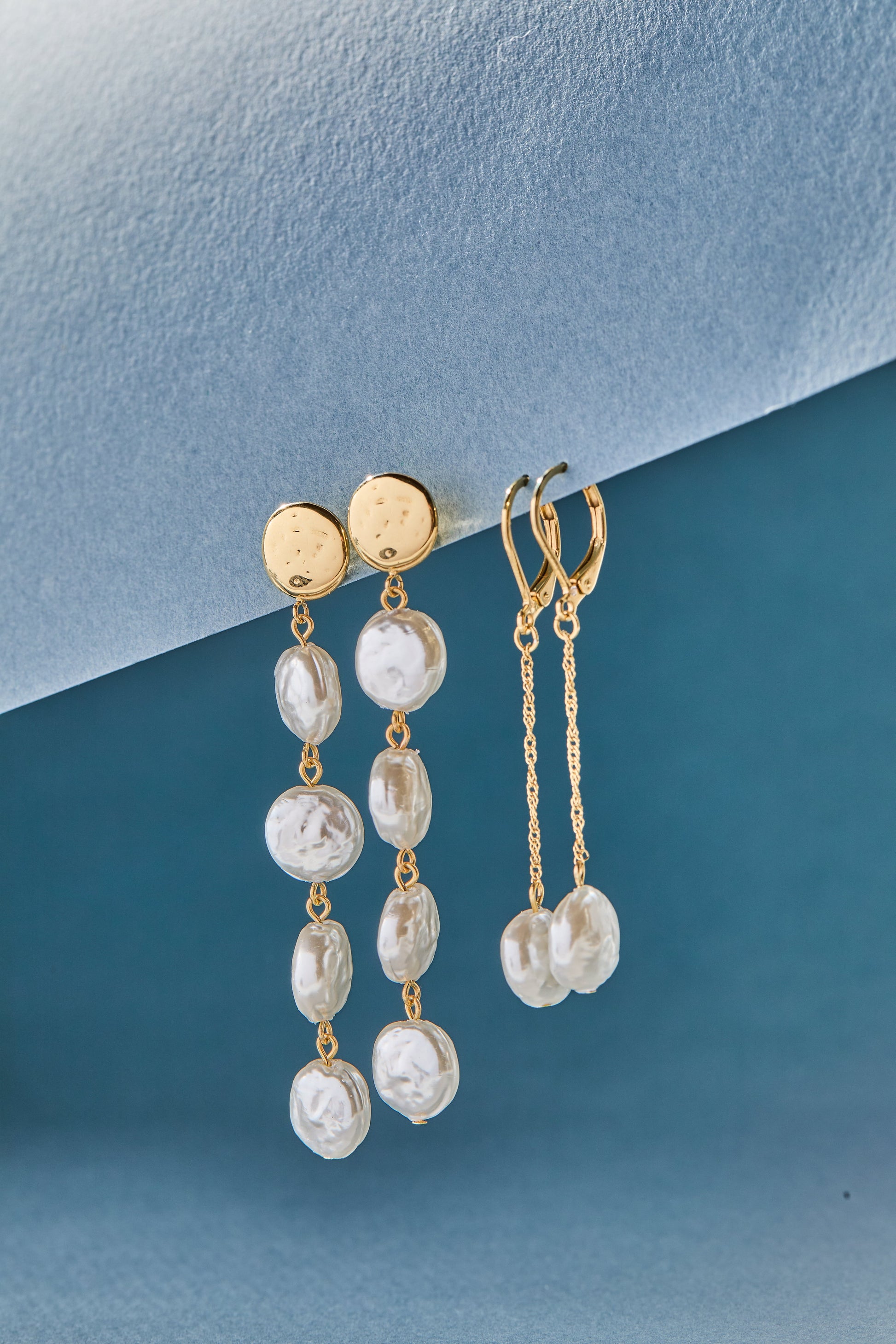 Coin Pearl Lever Back Earring Stainless Steel Gold