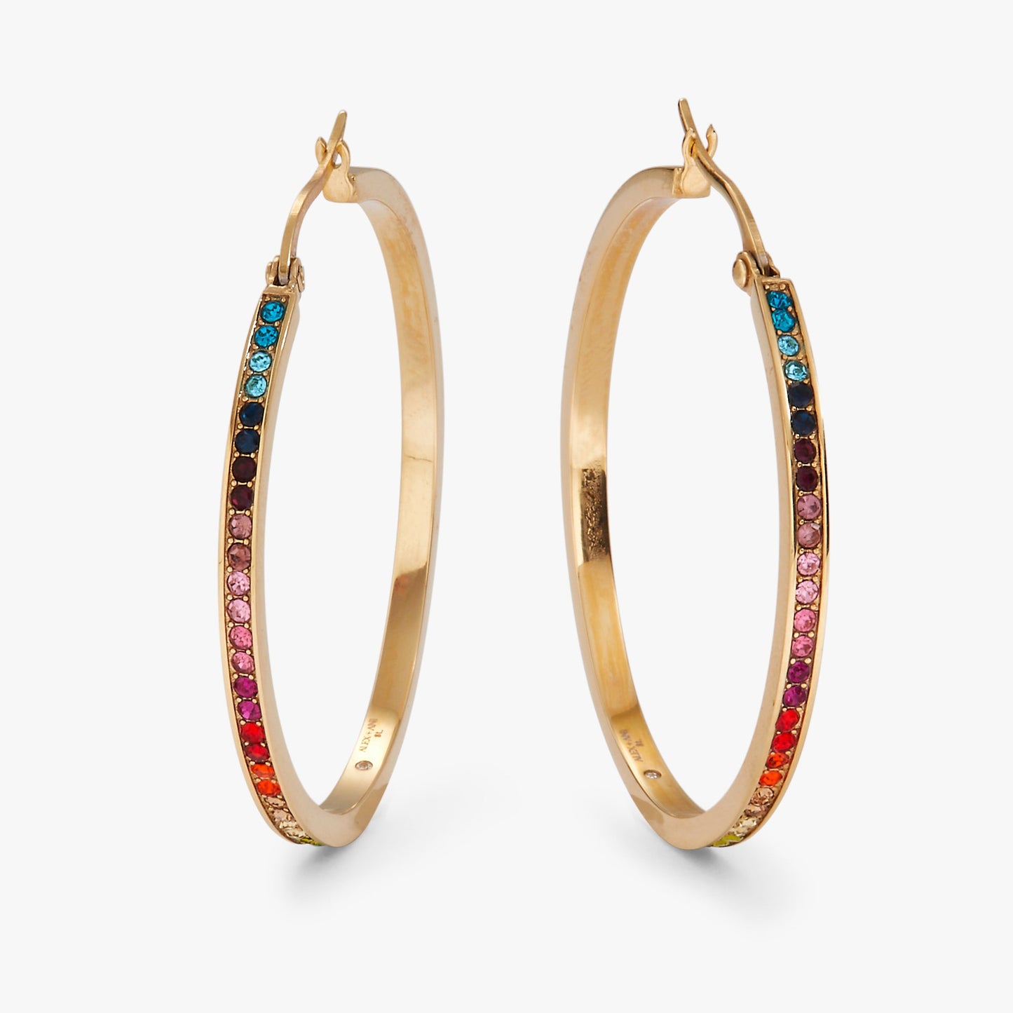 Rainbow Ombre Pave Hoop Stainless Steel Gold