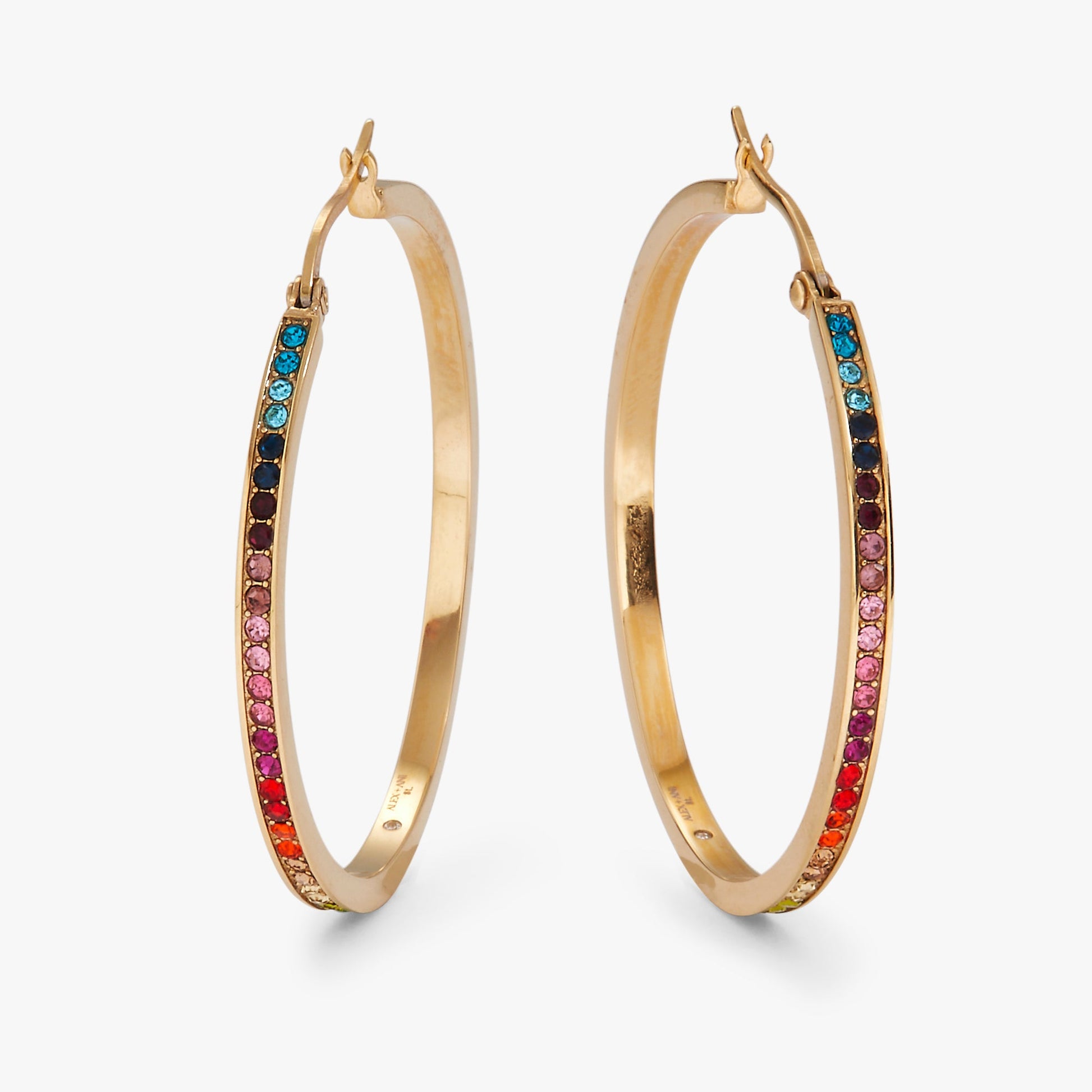 Rainbow Ombre Pave Hoop Stainless Steel Gold
